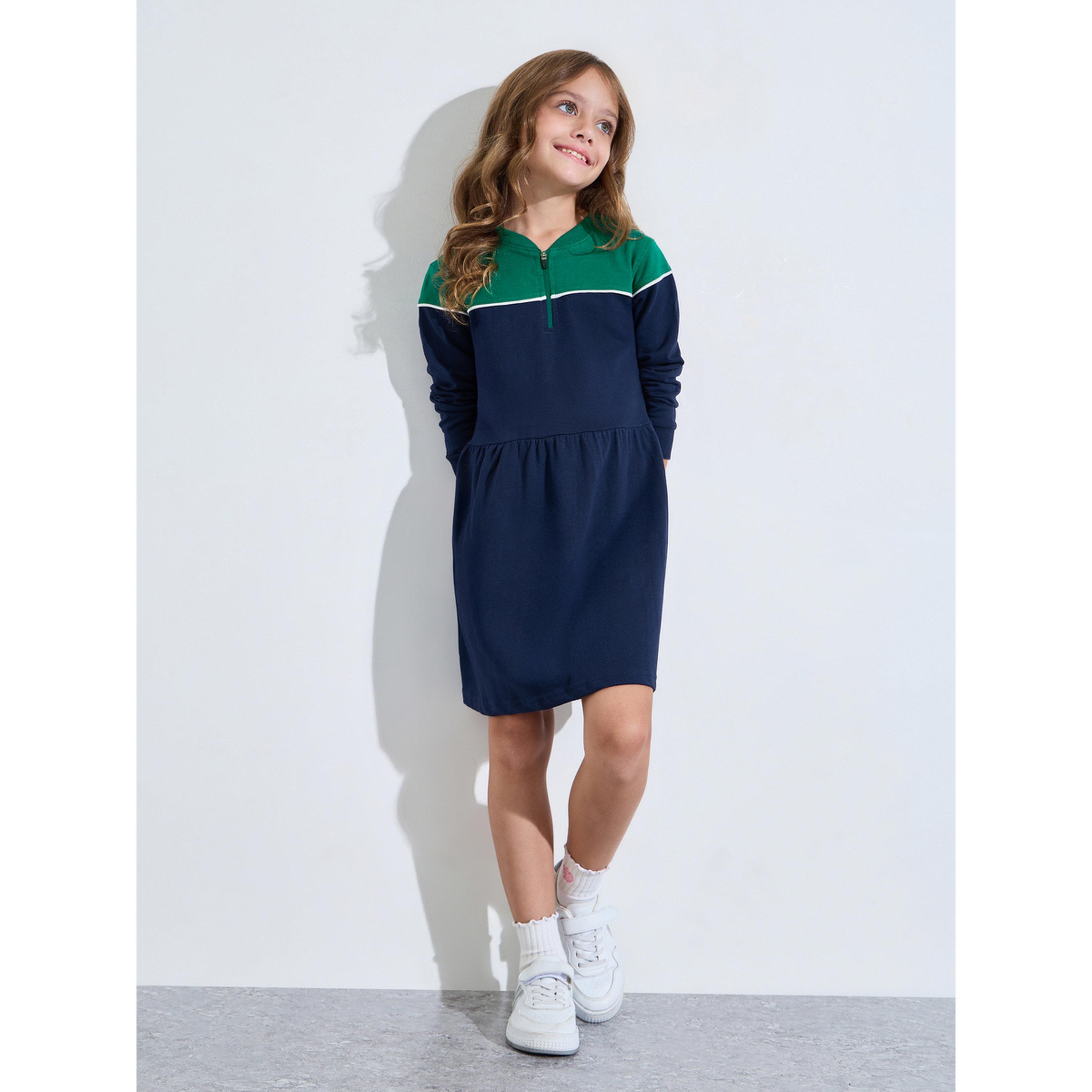 فستان سويت شيرت بنصف سحاب ونمط كتل الألوان-girls-clothing-sweatshirts-image-2