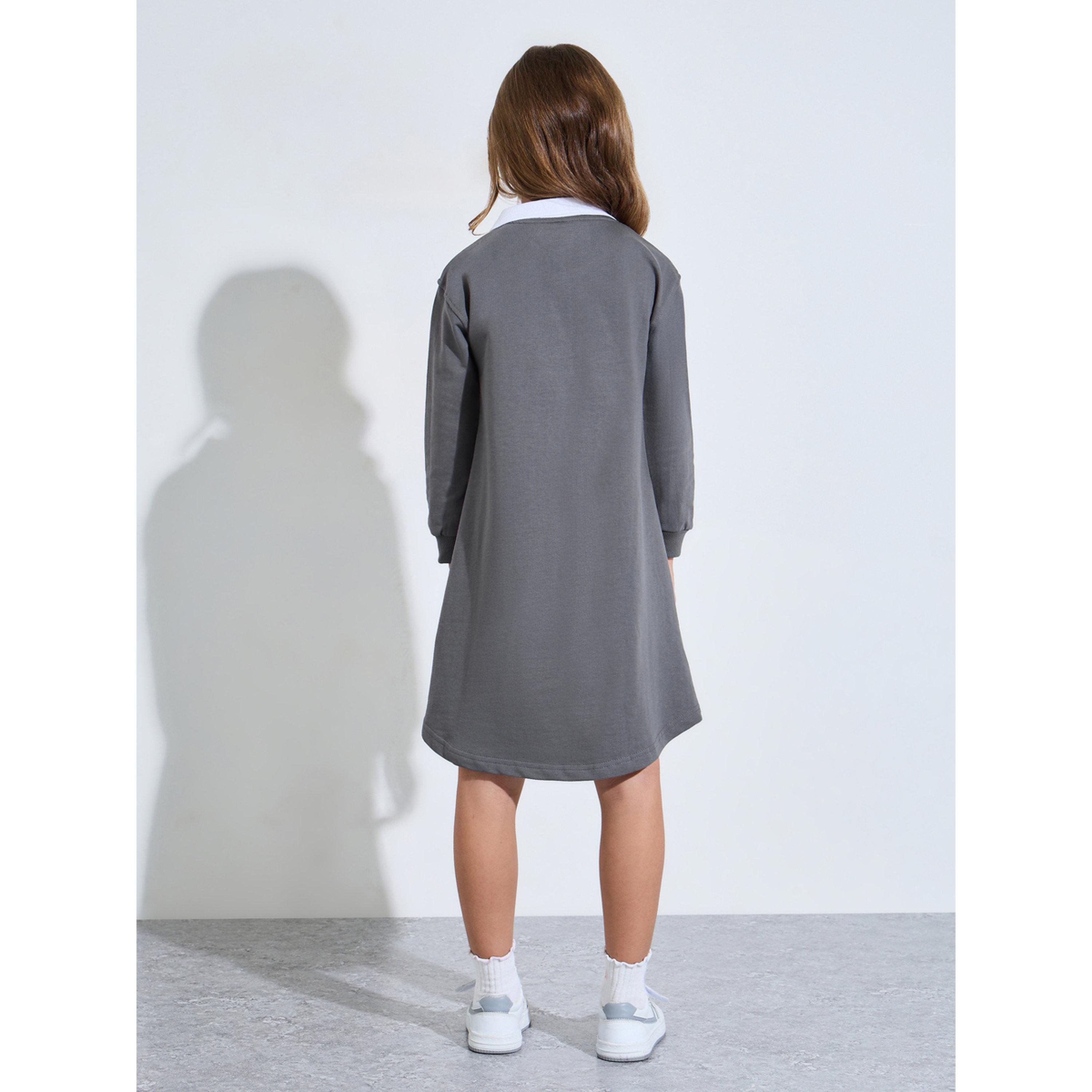Styli Girls Charcoal Contrast Collar Graphic Print Sweatshirt Dress-girls-clothing-sweatshirts-image-3