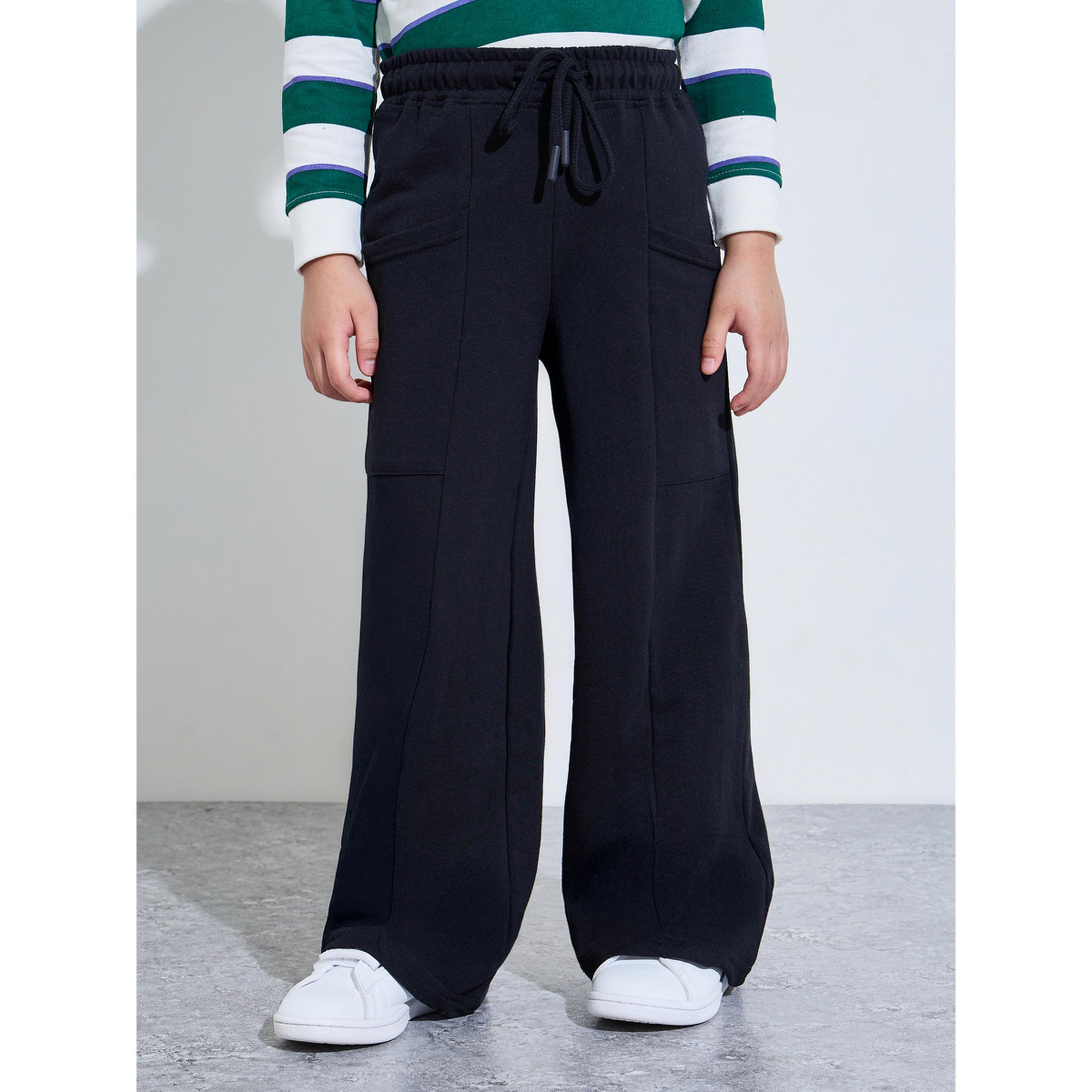 Styli Black Cotton Straight Leg Joggers with Drawstring Waist-boys-clothing-bottoms-joggersandtrackpants-image-1
