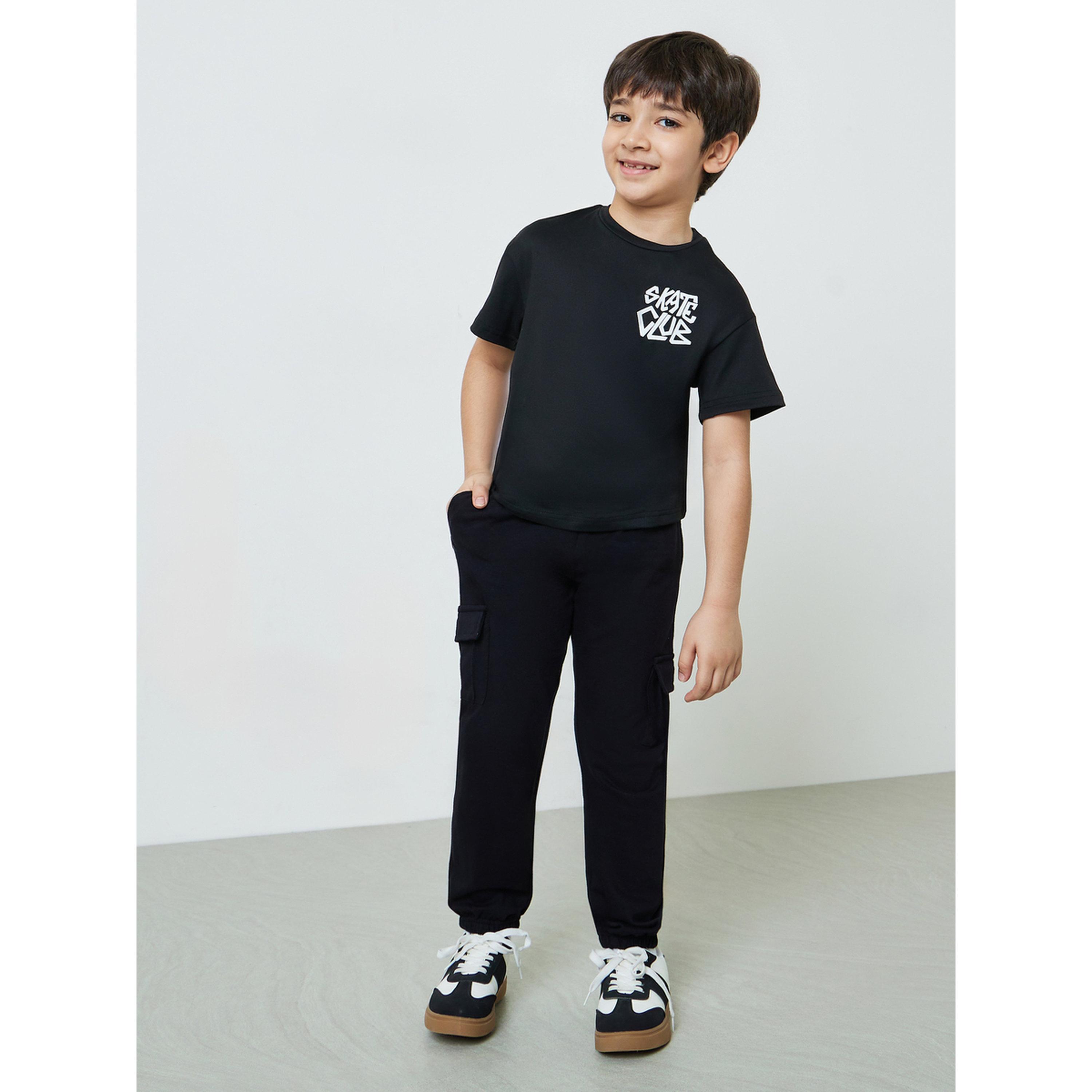 Styli Boys Black Elasticated Cuff Cargo Joggers-boys-clothing-bottoms-joggersandtrackpants-image-2