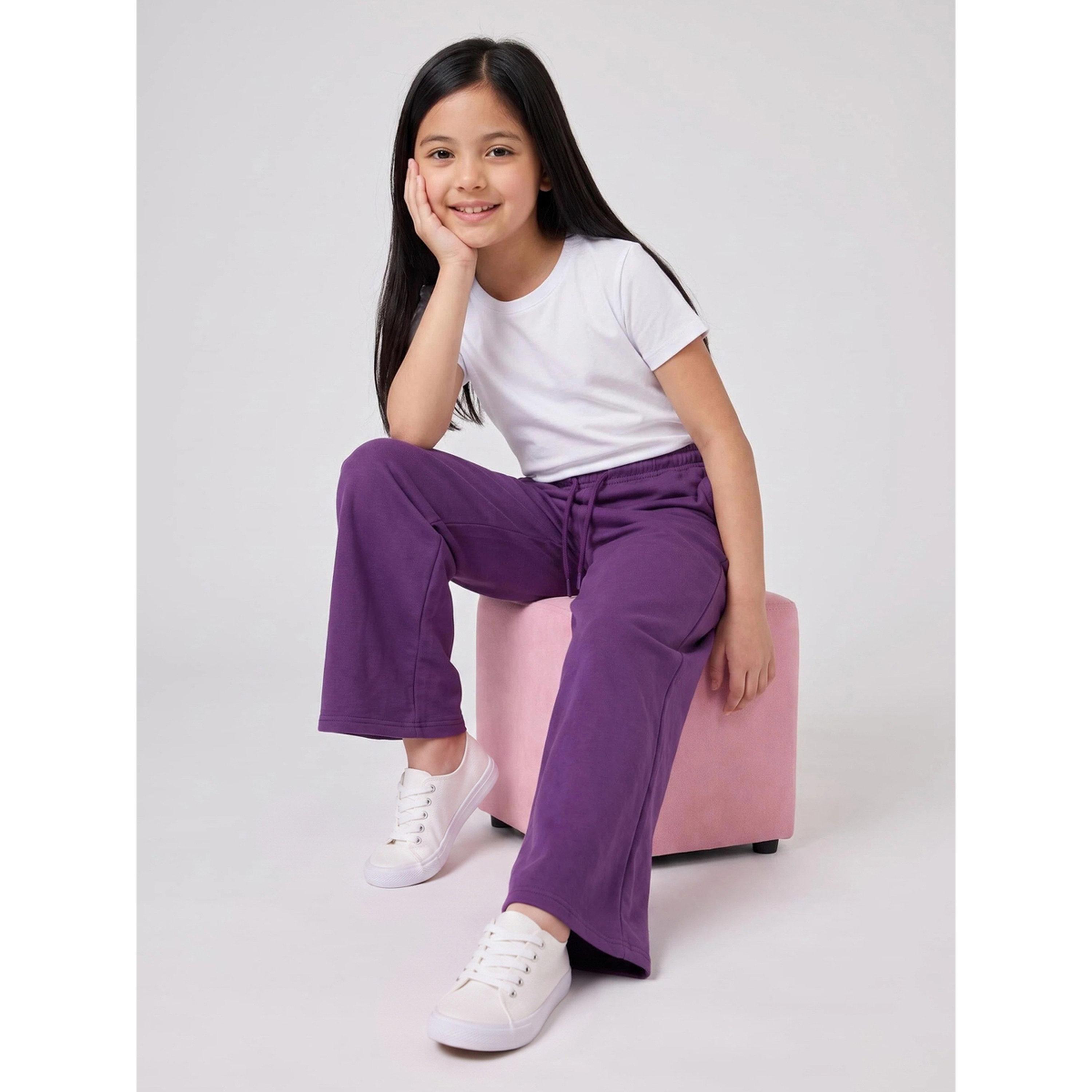 بنطال جوغر بأرجل واسعة سادة للبنات باللون البنفسجي-girls-clothing-bottoms-joggersandtrackpants-image-2