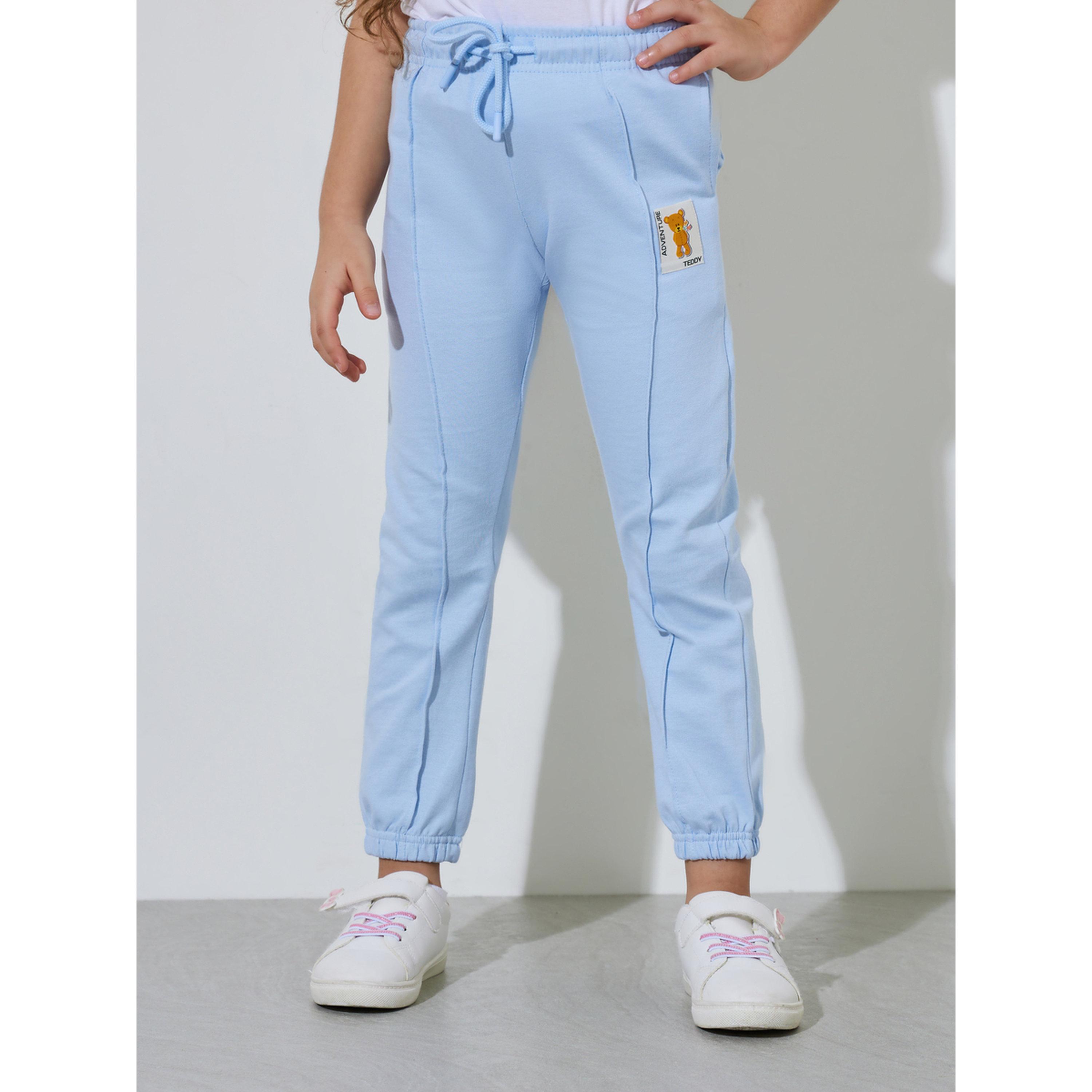 Styli Girls Blue Pintuck and Patchwork Details Cuffed Joggers-girls-clothing-bottoms-joggersandtrackpants-image-1