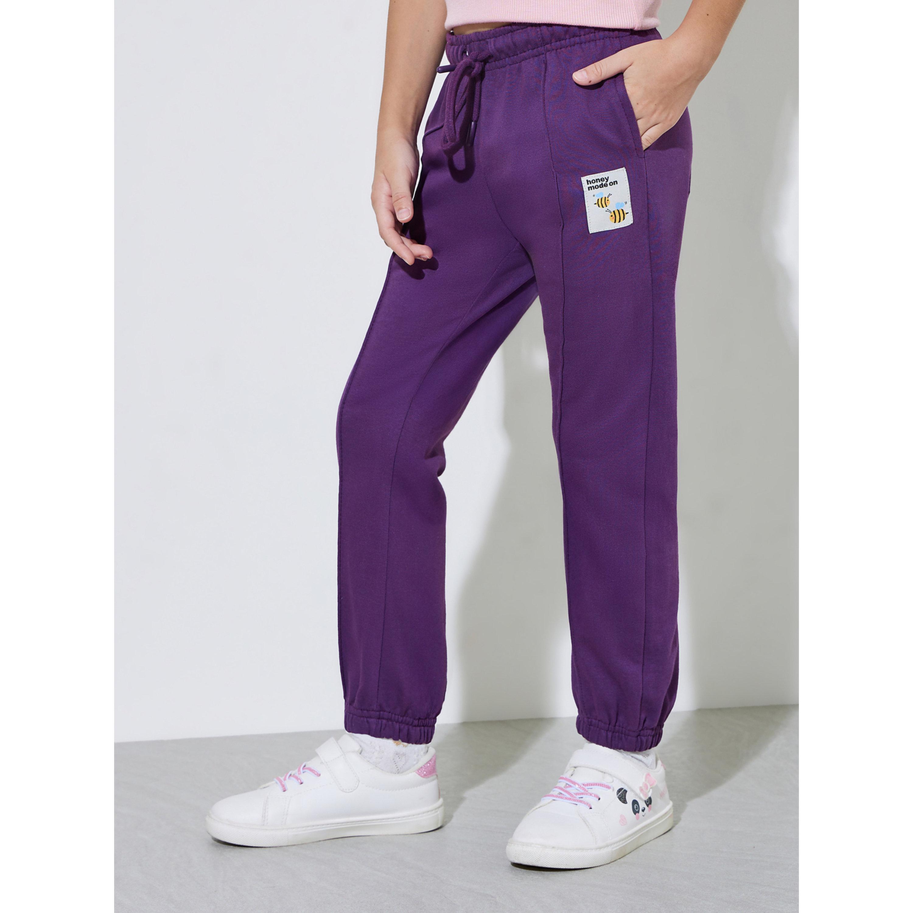 بنطال جوغر برقع وتفاصيل طيات للبنات باللون البنفسجي-girls-clothing-bottoms-joggersandtrackpants-image-1