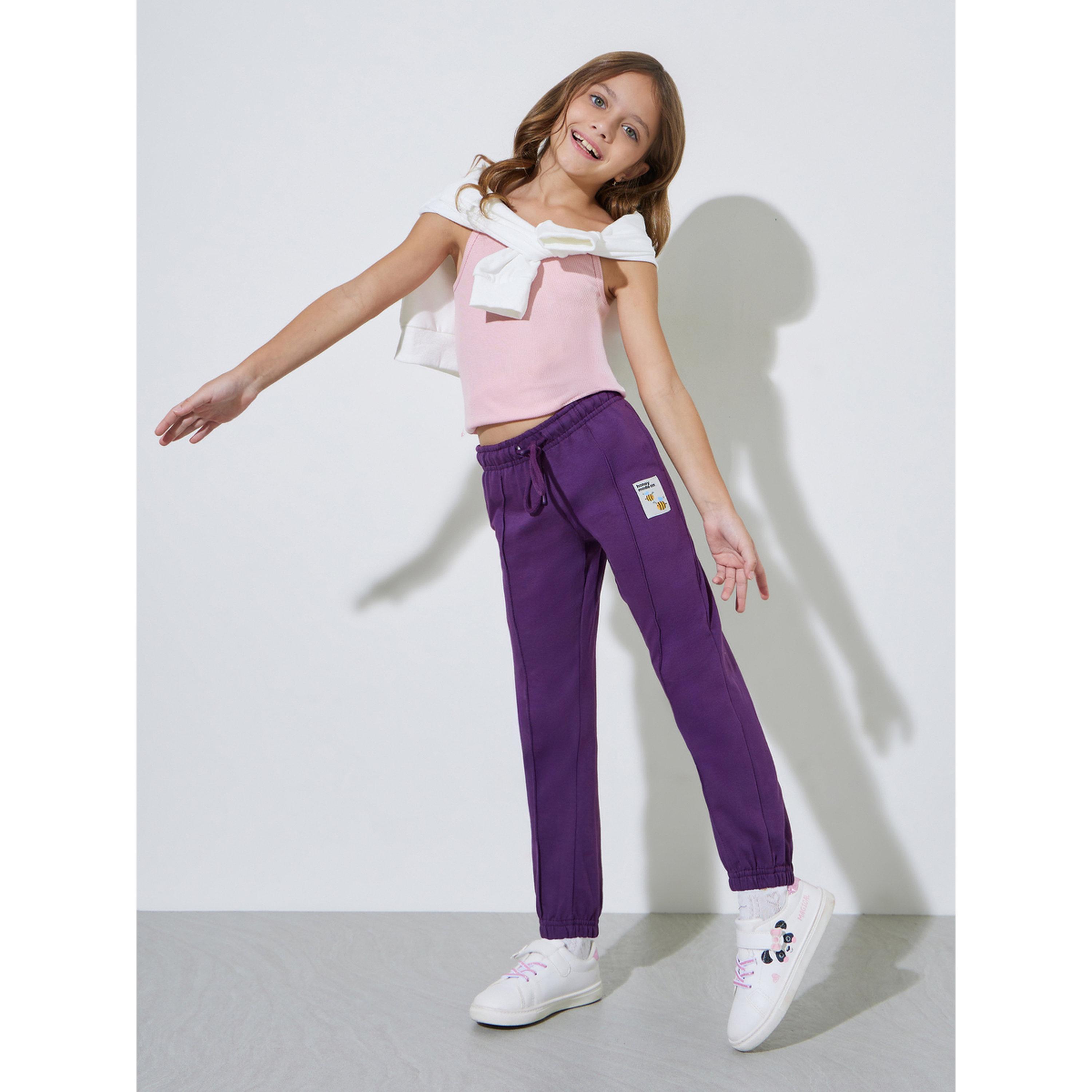 بنطال جوغر برقع وتفاصيل طيات للبنات باللون البنفسجي-girls-clothing-bottoms-joggersandtrackpants-image-2
