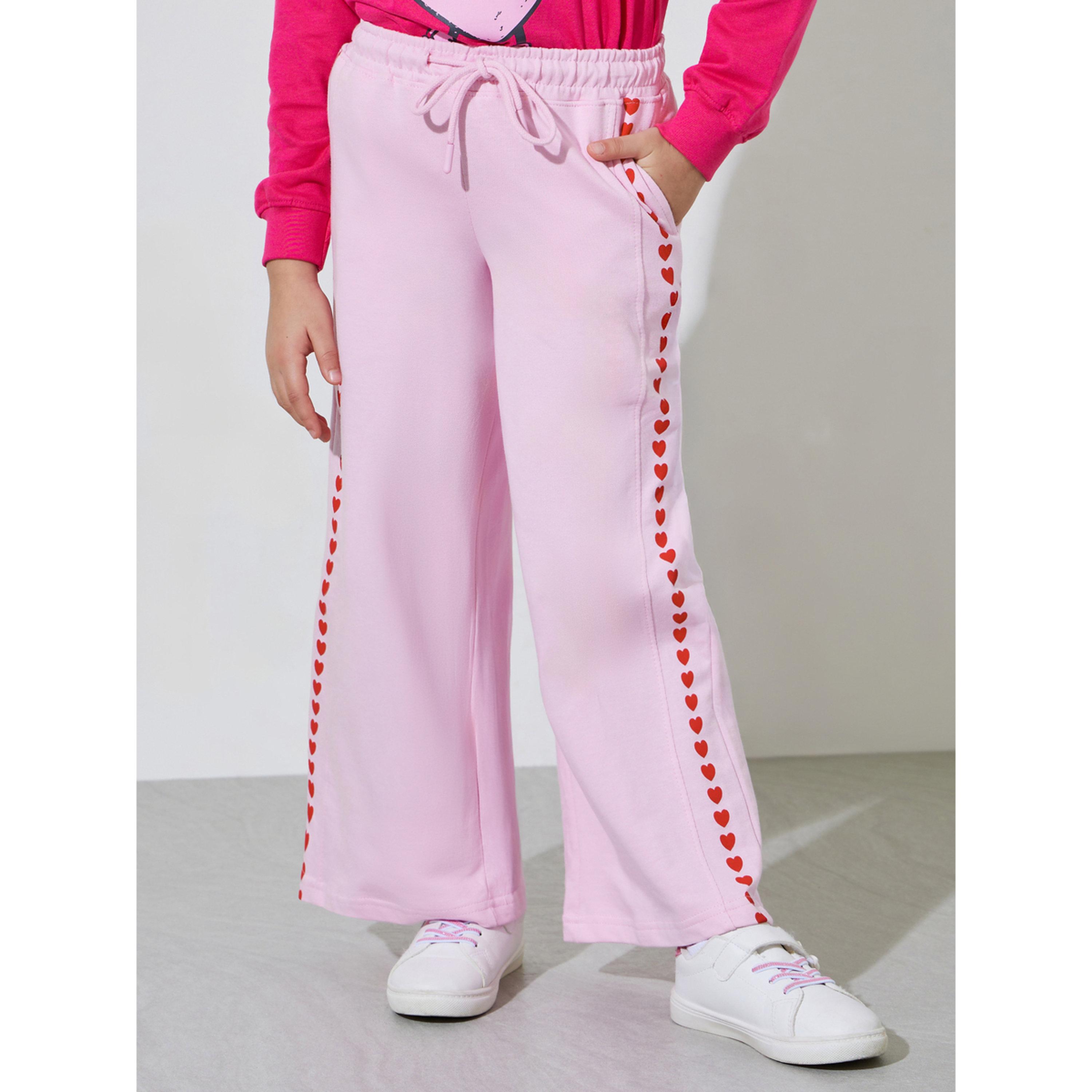 Styli Girls Pink Side heart Print Wide leg Joggers-girls-clothing-bottoms-joggersandtrackpants-image-1