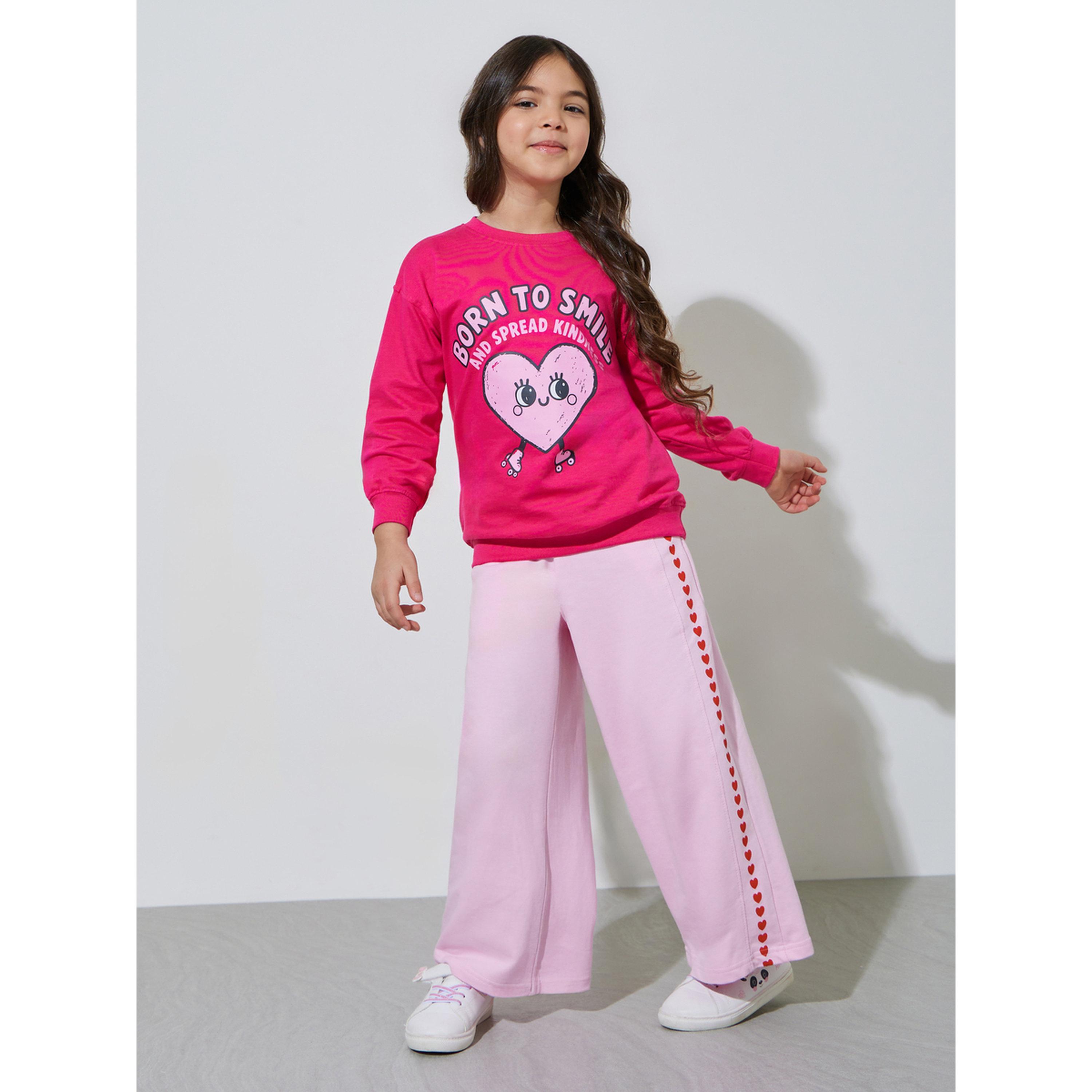 Styli Girls Pink Side heart Print Wide leg Joggers-girls-clothing-bottoms-joggersandtrackpants-image-2