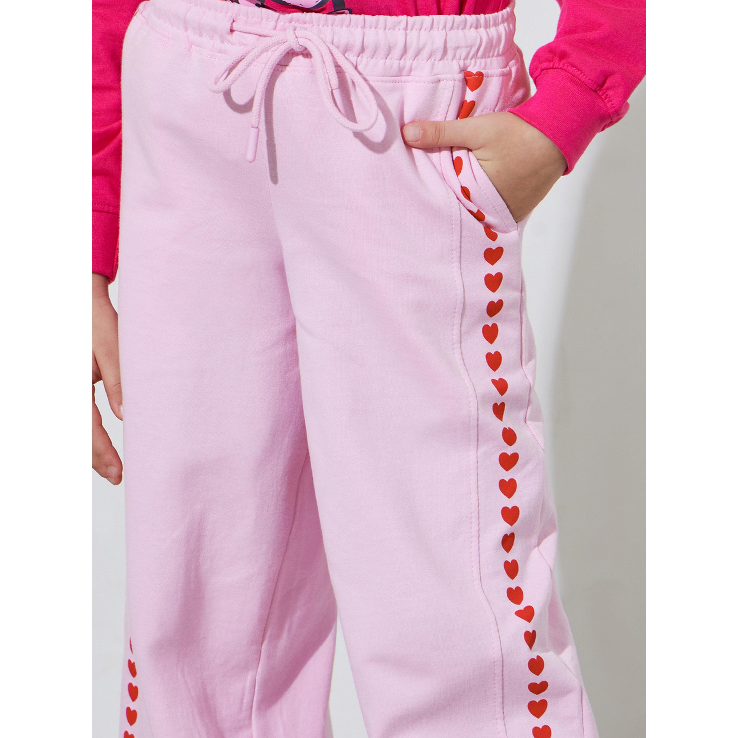 Styli Girls Pink Side heart Print Wide leg Joggers-girls-clothing-bottoms-joggersandtrackpants-image-3