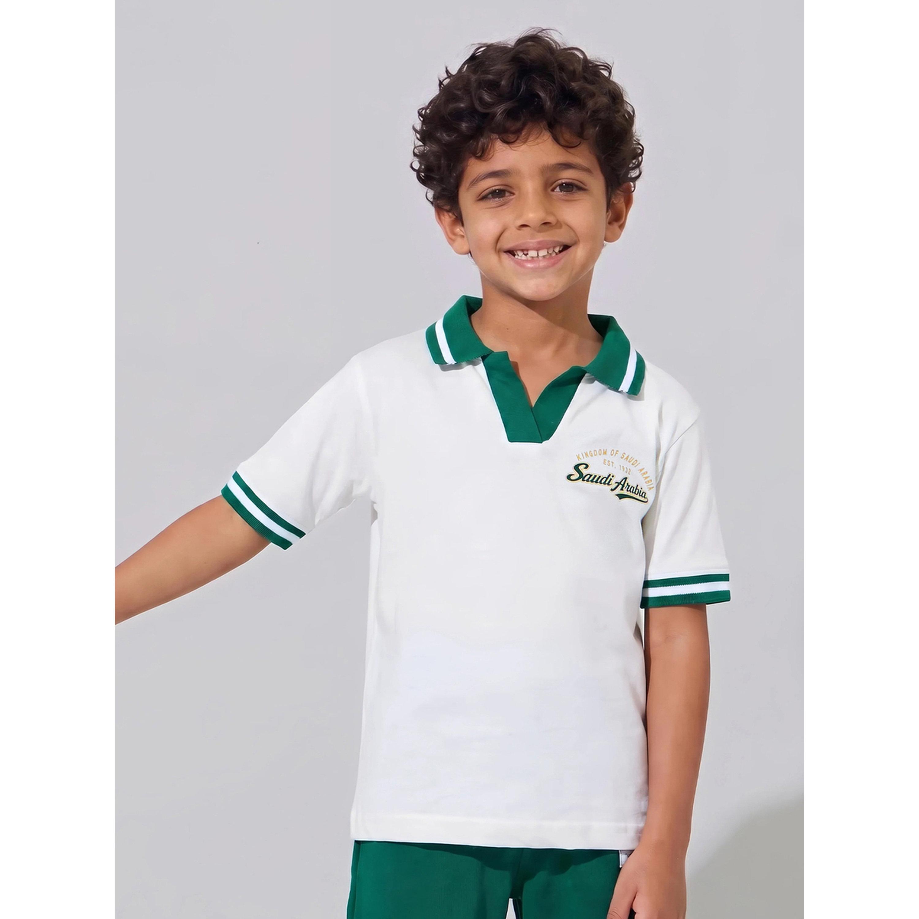 Styli Boys White KSA National Day Print Polo T-Shirt and Dark Green Joggers Set-boys-clothing-setsandcoords-image-2