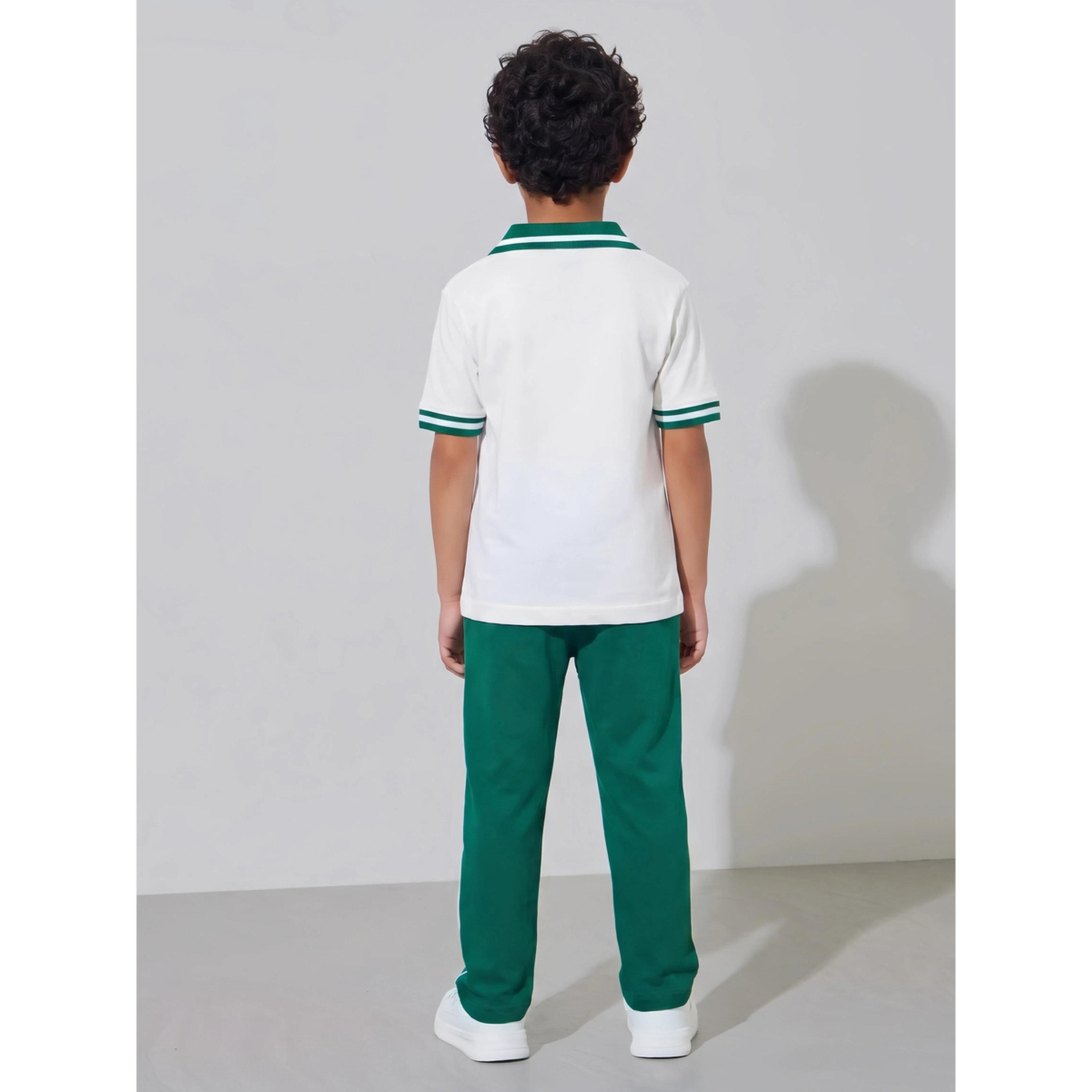 Styli Boys White KSA National Day Print Polo T-Shirt and Dark Green Joggers Set-boys-clothing-setsandcoords-image-4