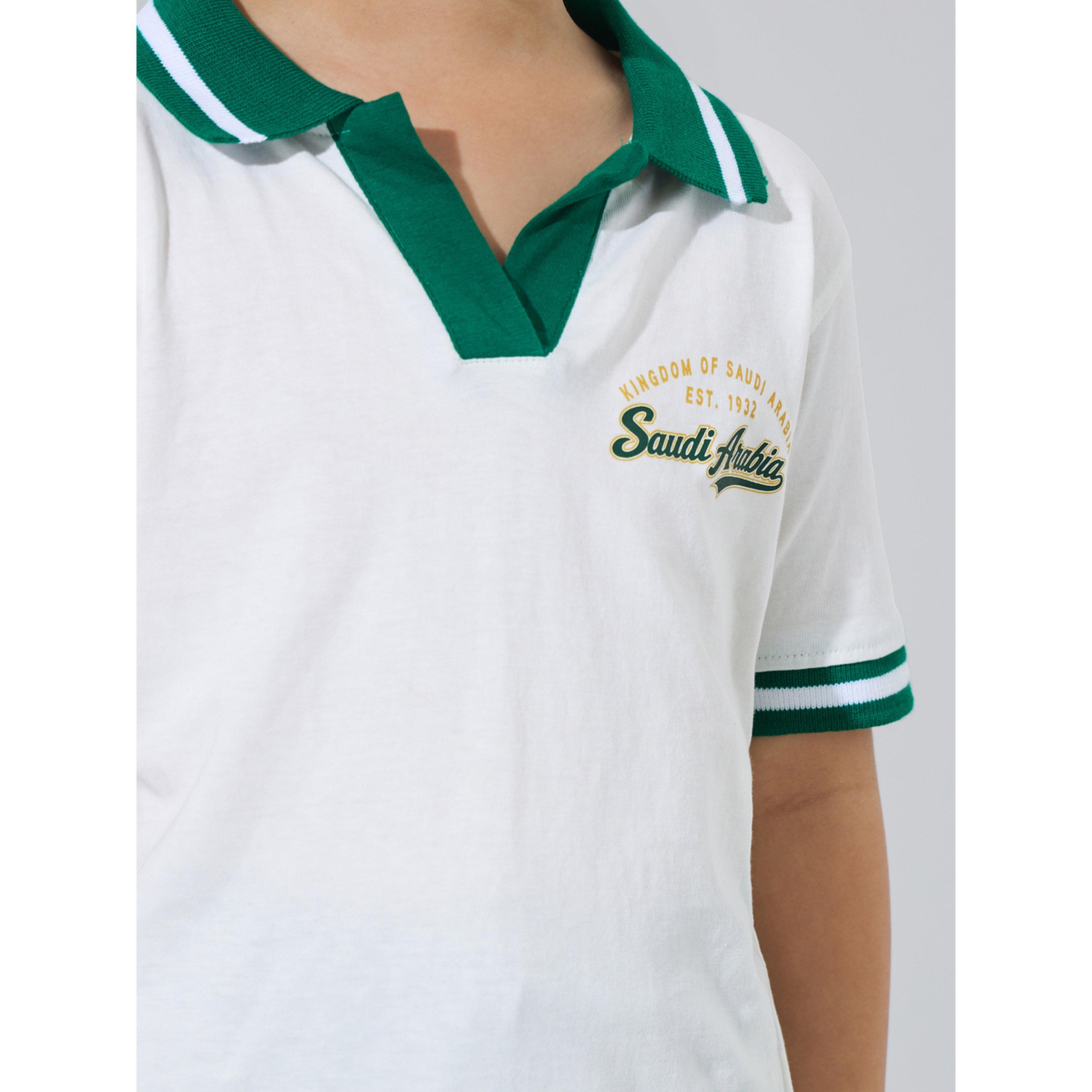 Styli Boys White KSA National Day Print Polo T-Shirt and Dark Green Joggers Set-boys-clothing-setsandcoords-image-6