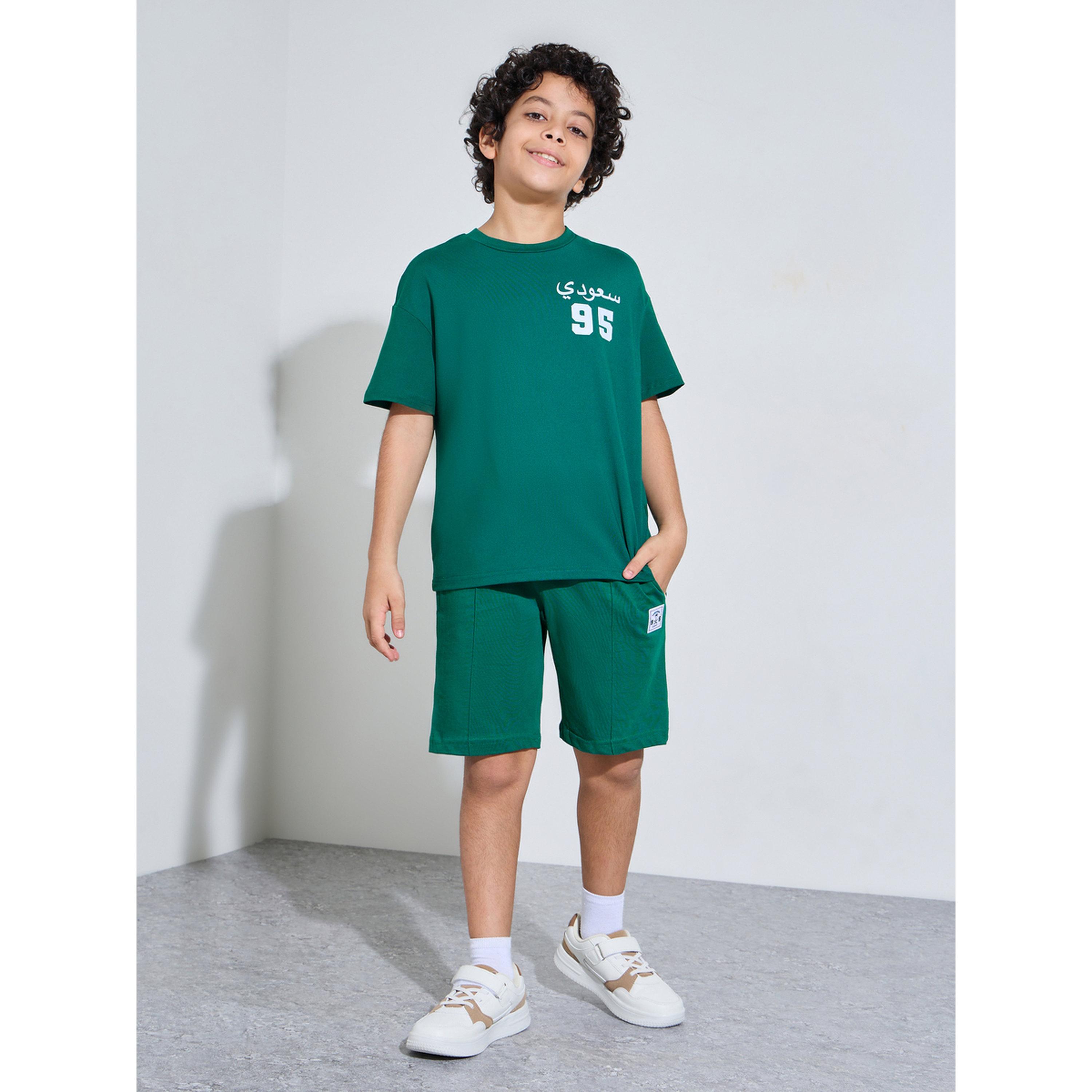 شورت برباط تضييق وشريط جانبي بتفاصيل رقعات للأولاد - أخضر داكن-boys-clothing-bottoms-shorts-image-2