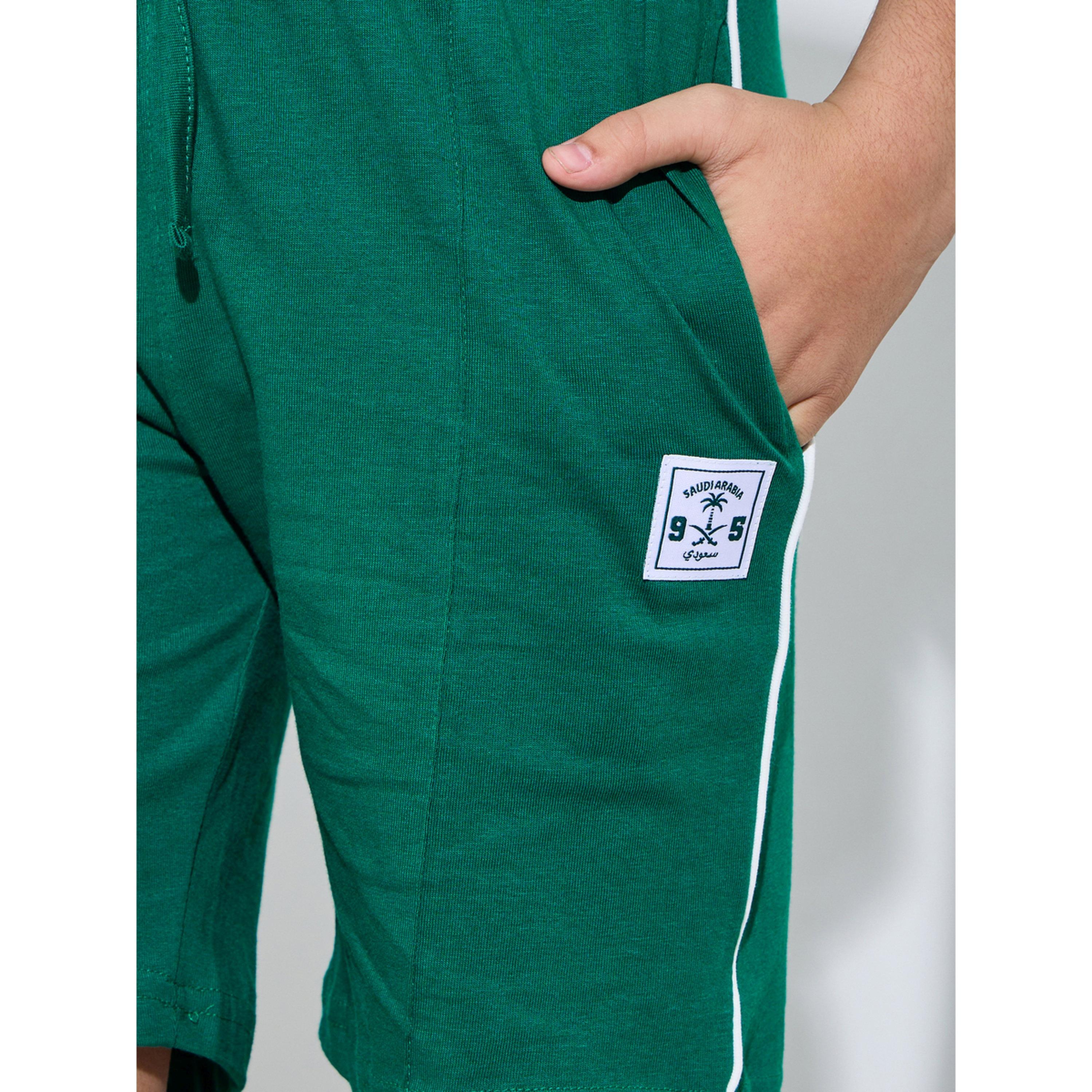 شورت برباط تضييق وشريط جانبي بتفاصيل رقعات للأولاد - أخضر داكن-boys-clothing-bottoms-shorts-image-3
