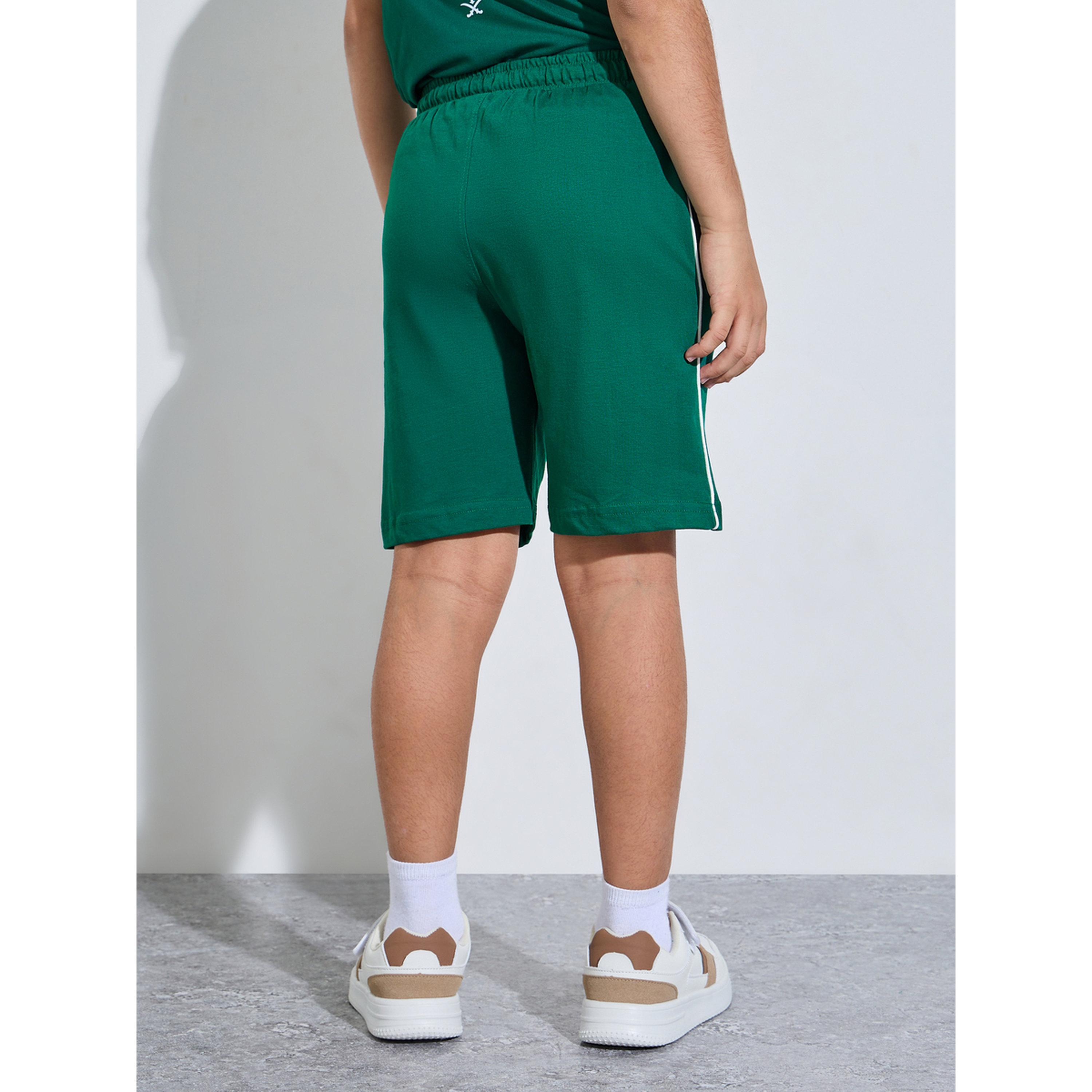شورت برباط تضييق وشريط جانبي بتفاصيل رقعات للأولاد - أخضر داكن-boys-clothing-bottoms-shorts-image-4