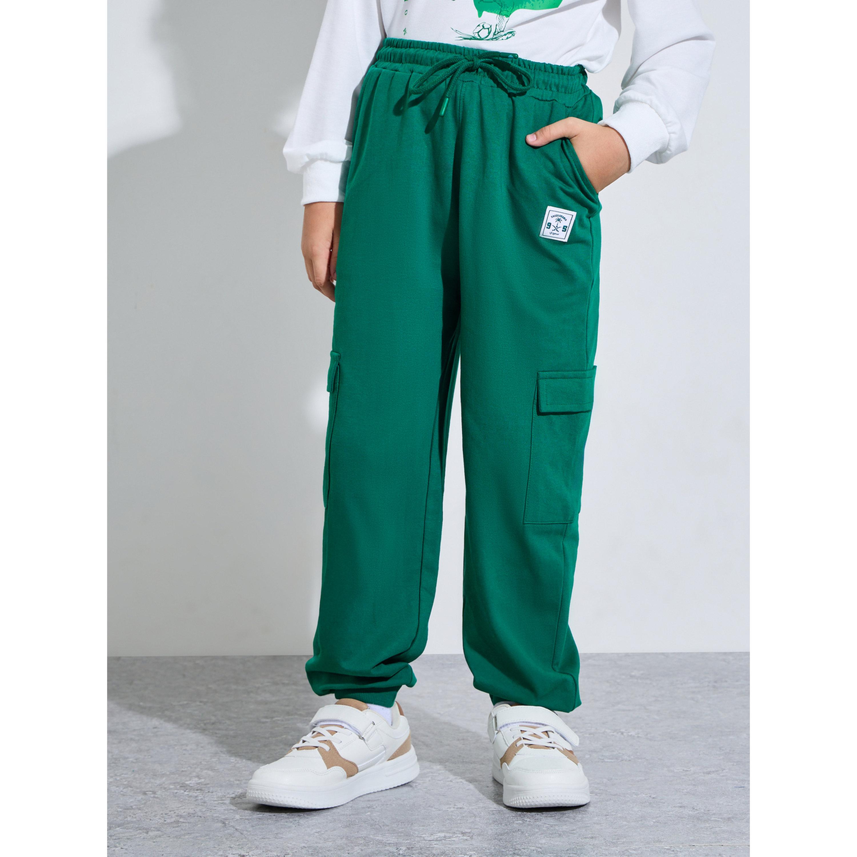 Styli Teen Boys Dark Green Cargo Joggers with Drawstring Waist-boys-clothing-bottoms-joggersandtrackpants-image-1