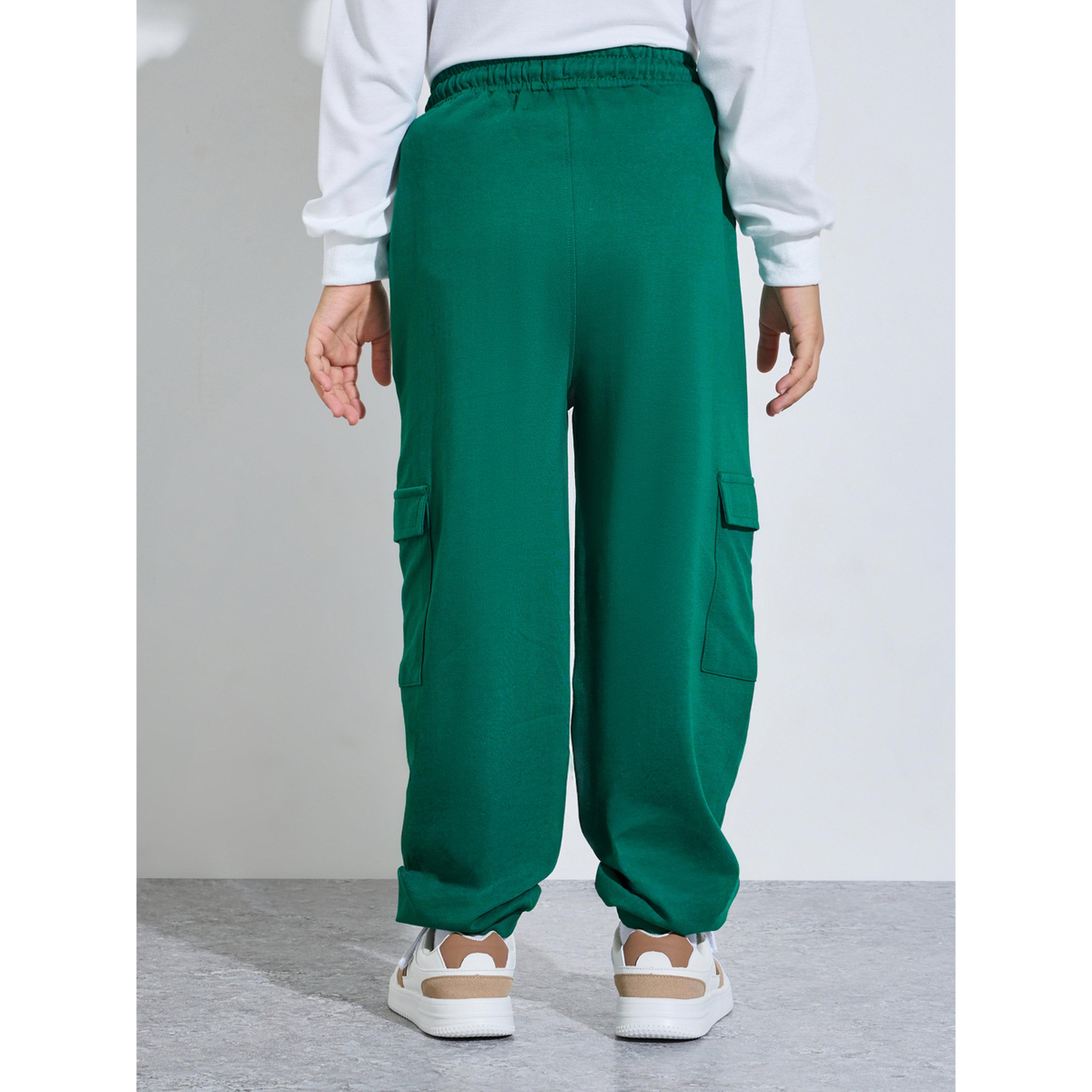 Styli Teen Boys Dark Green Cargo Joggers with Drawstring Waist-boys-clothing-bottoms-joggersandtrackpants-image-4