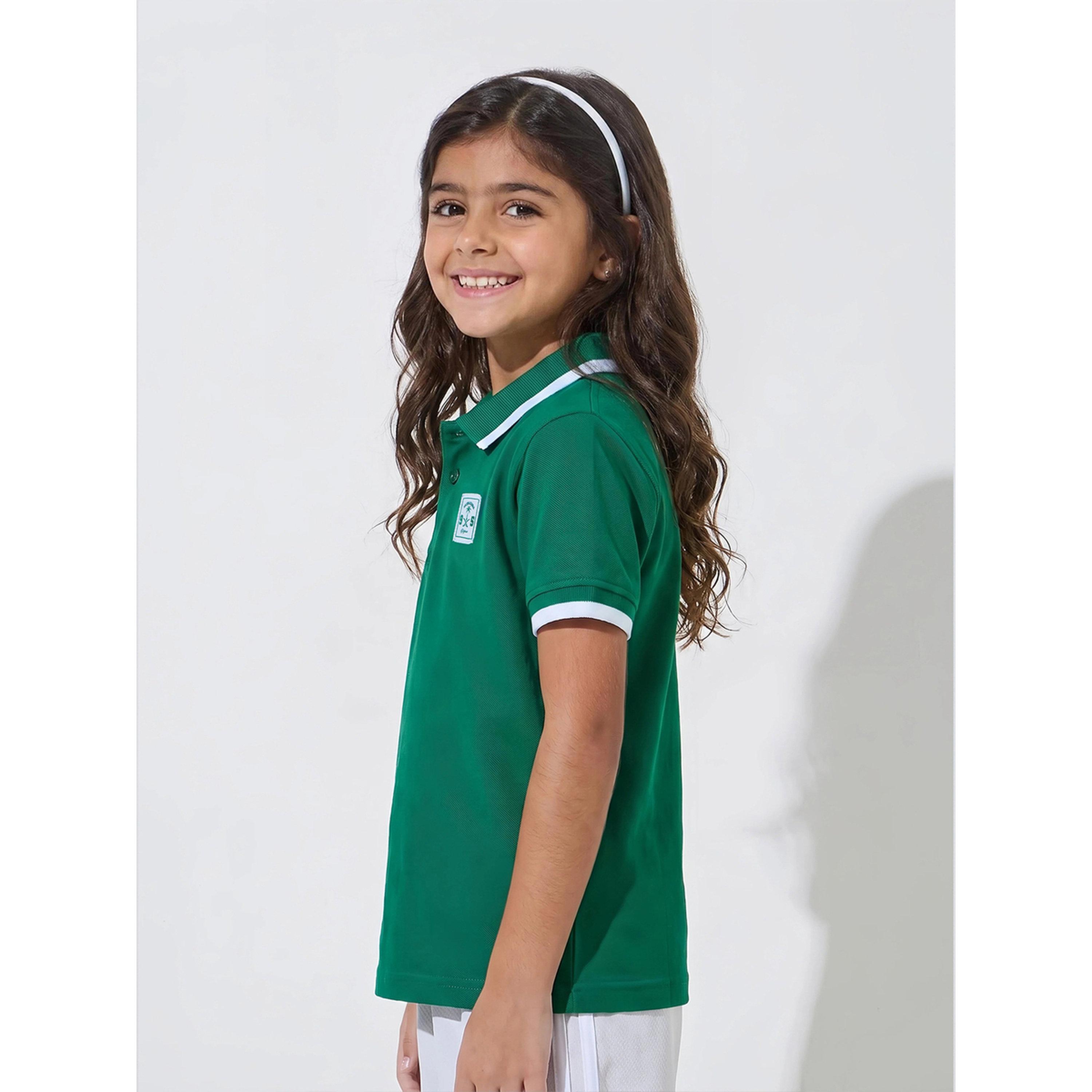Styli Girls Dark Green KSA National Day Patchwork Contrast Trims Polo T-Shirt-girls-clothing-tshirts-image-3