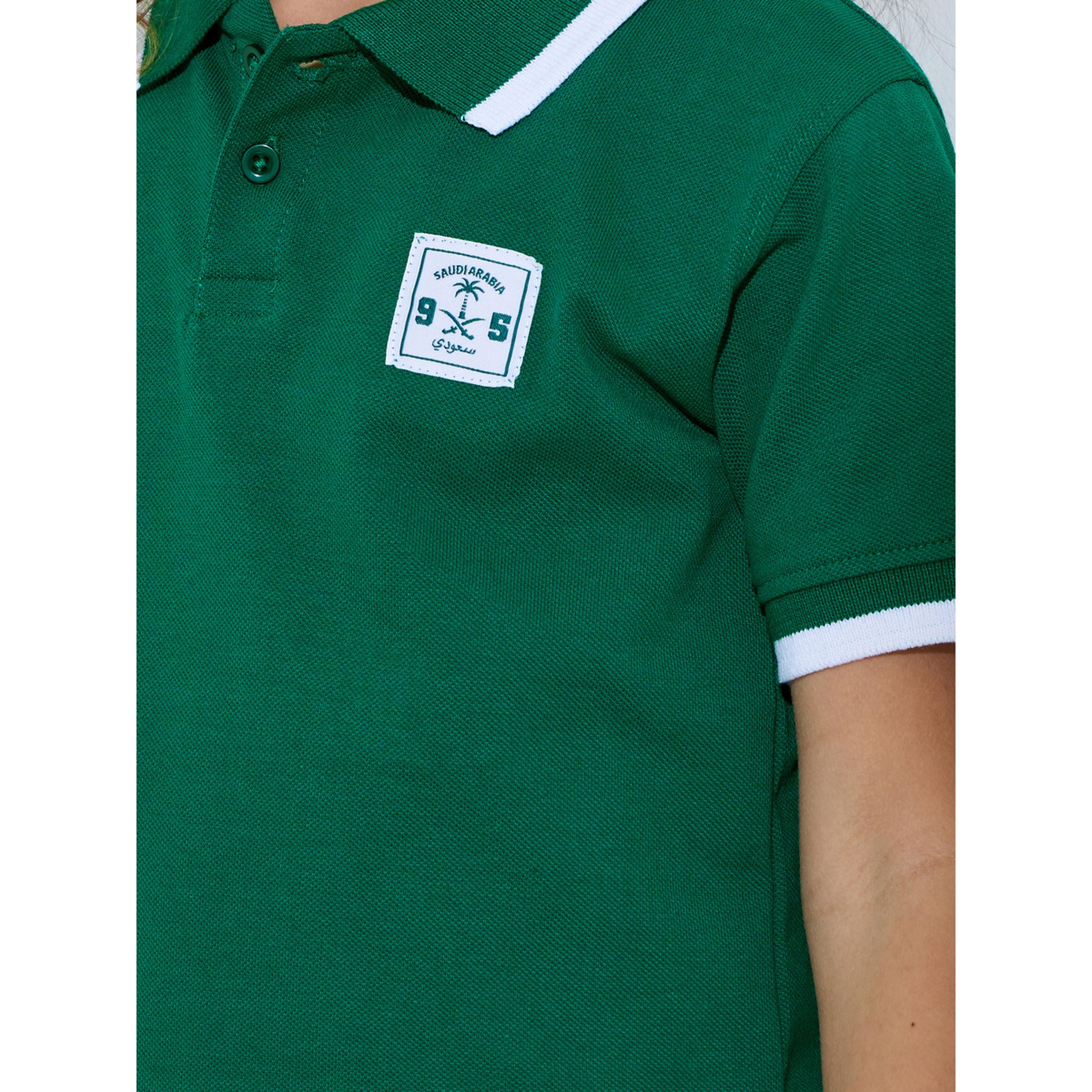 Styli Girls Dark Green KSA National Day Patchwork Contrast Trims Polo T-Shirt-girls-clothing-tshirts-image-5