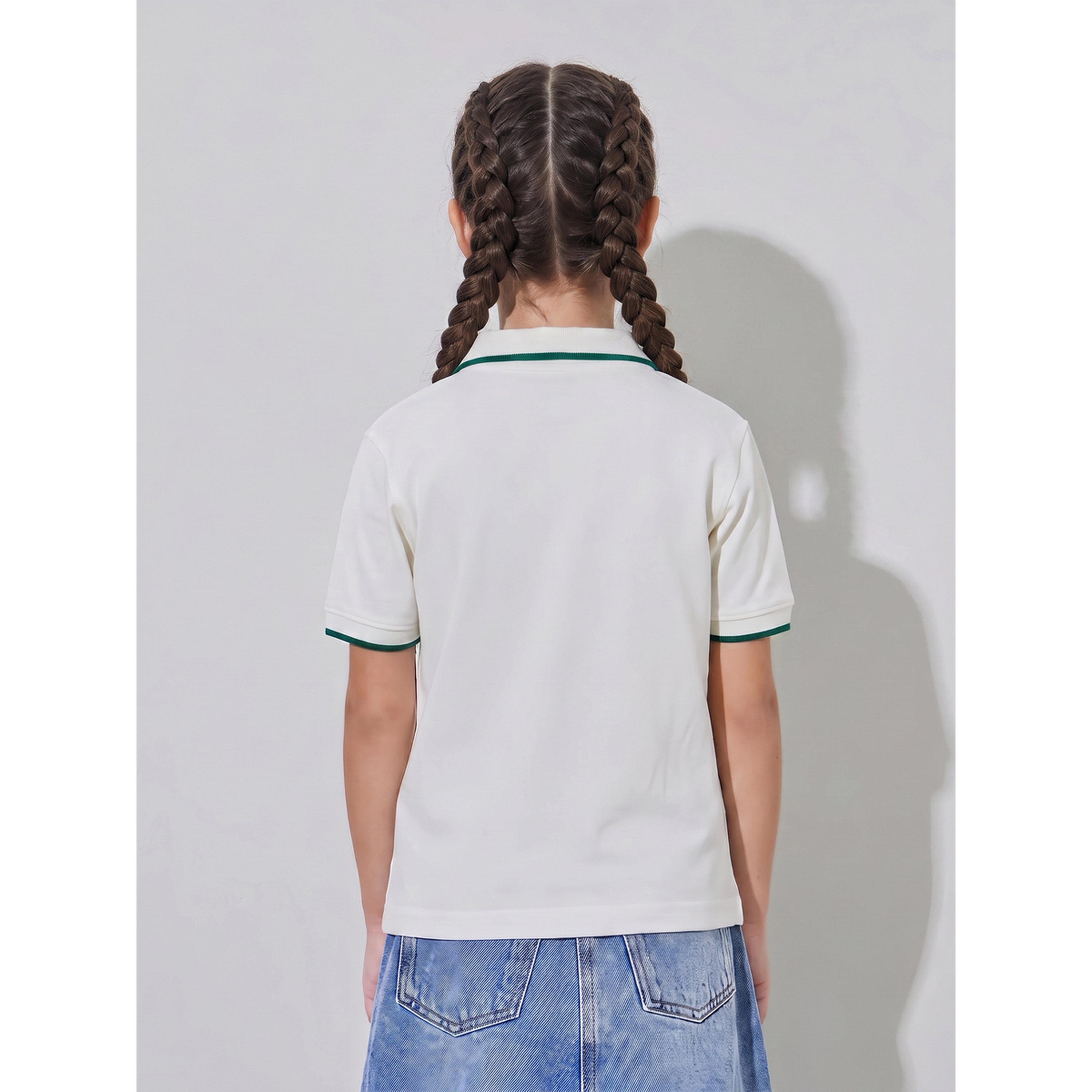 Styli Girls Off White KSA National Day Patchwork Contrast Trims Polo T-Shirt-girls-clothing-tshirts-image-3