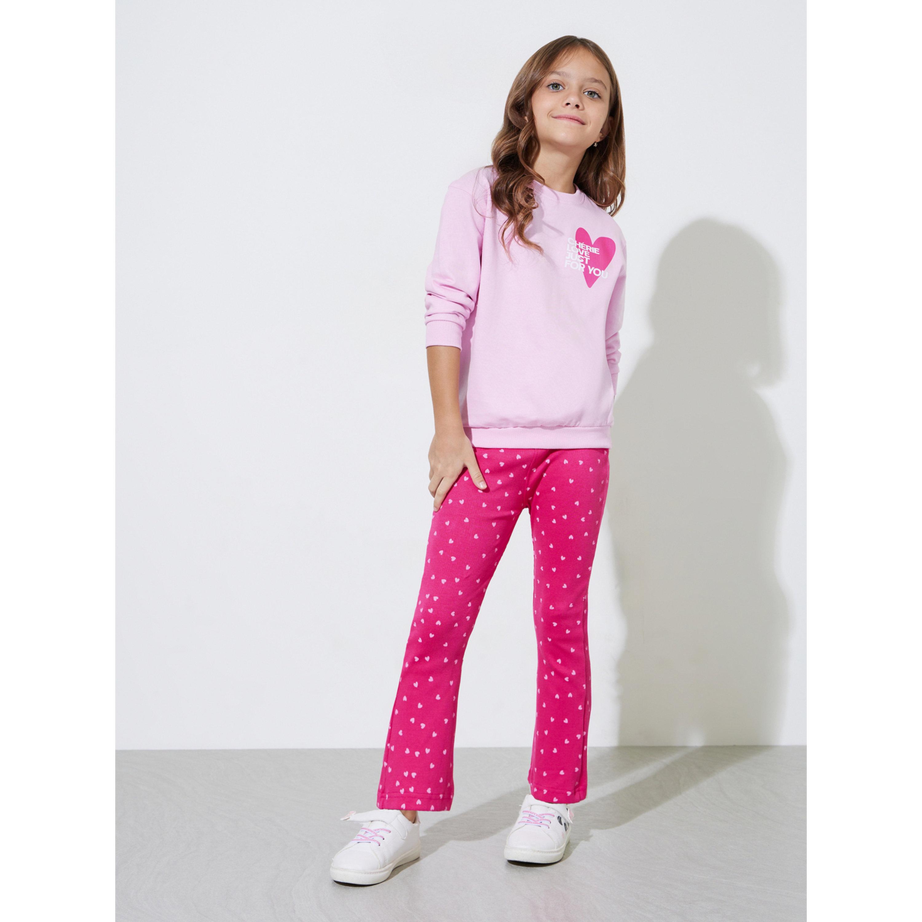 Styli Girls Pink Heart Print Oversized Sweatshirt and Leggings Set-girls-clothing-setsandcoords-image-1