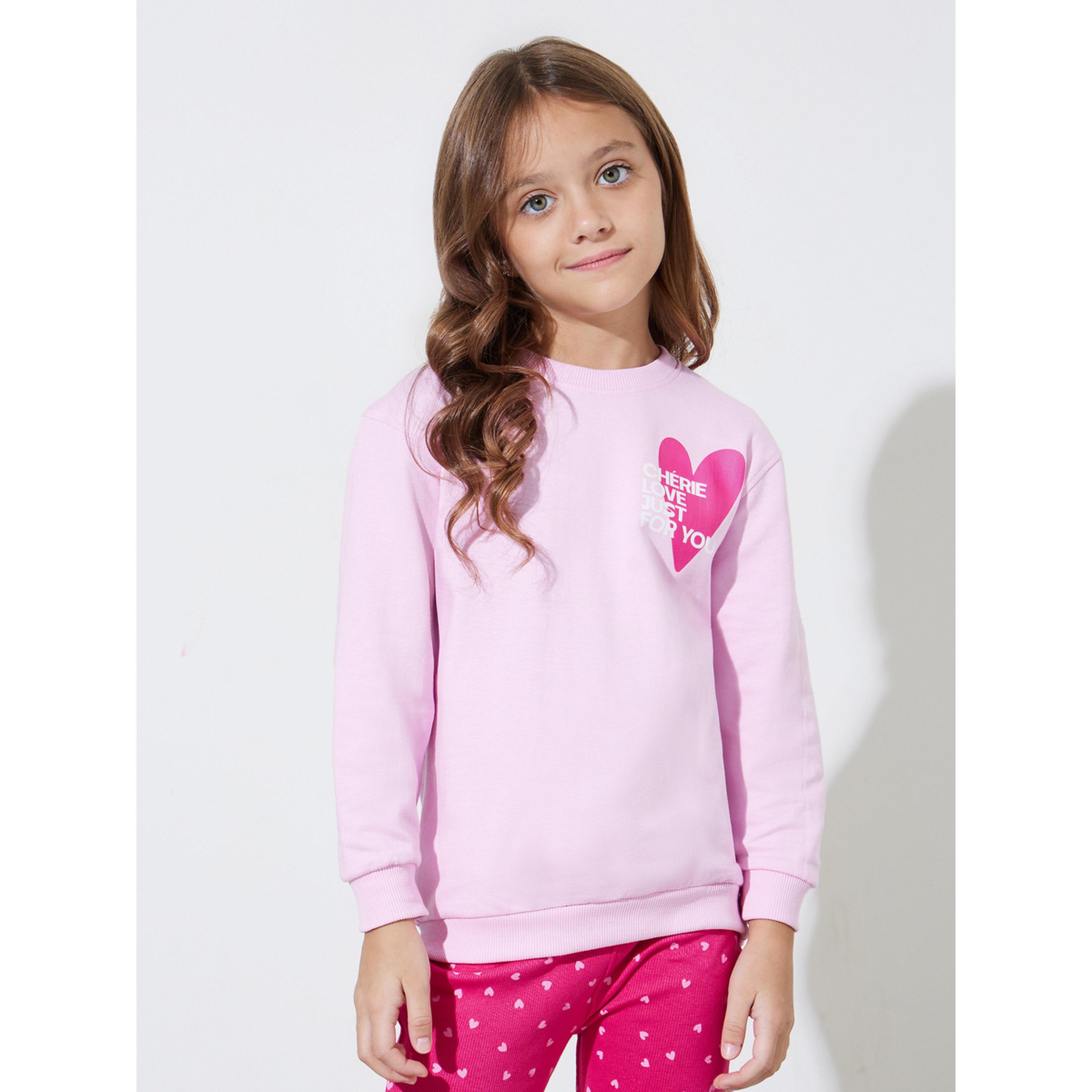 Styli Girls Pink Heart Print Oversized Sweatshirt and Leggings Set-girls-clothing-setsandcoords-image-2