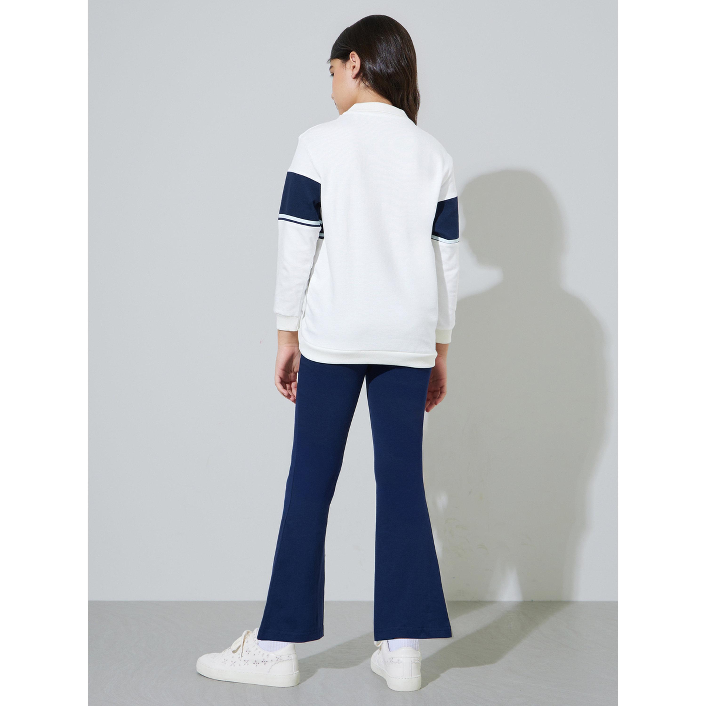 مجموعة من ليقنز كحلي وسويت شيرت بياقة وطبعة جرافيك للبنات باللون أوف وايت-girls-clothing-setsandcoords-image-3