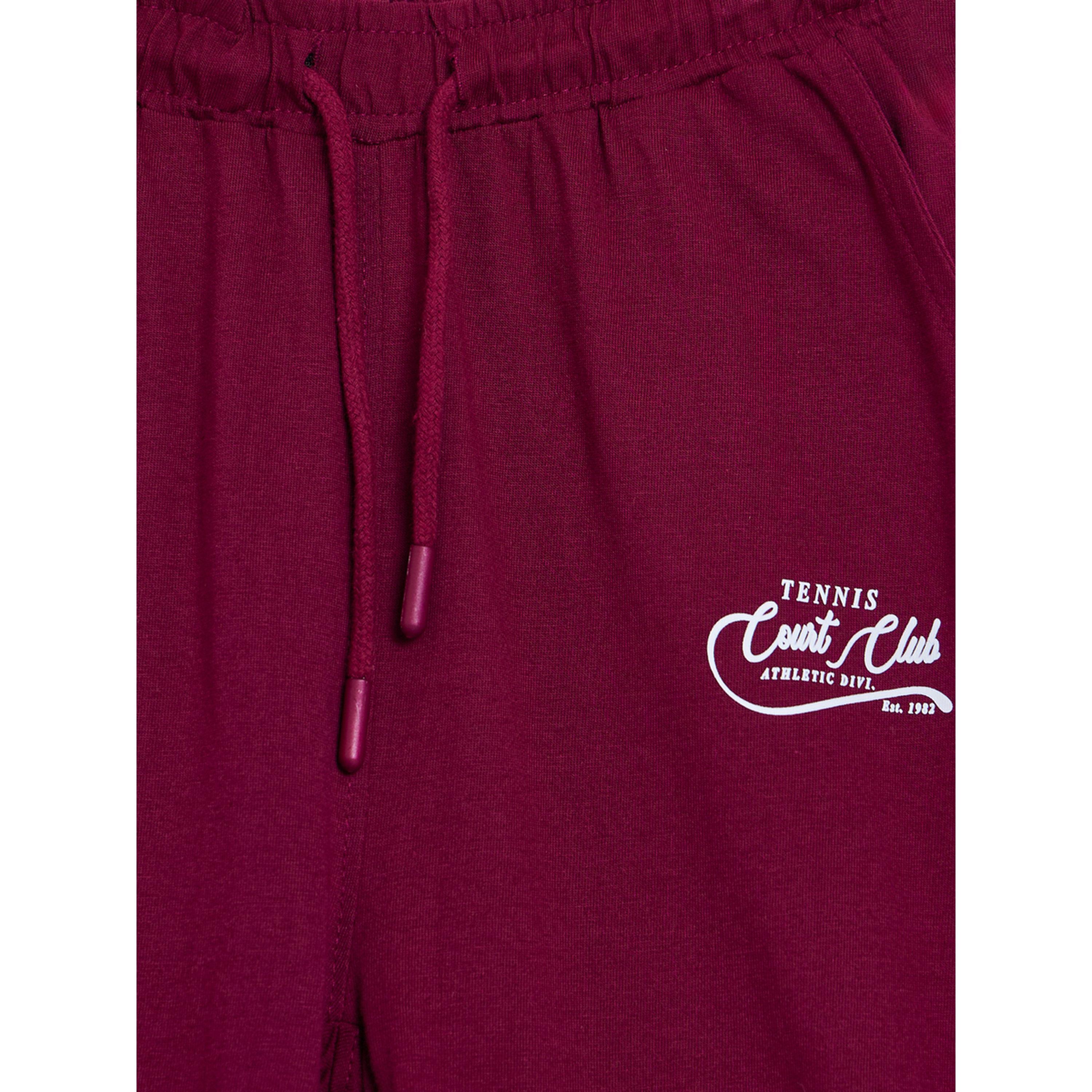 طقم بيجاما من بنطال جوغر بأرجل واسعة وتيشيرت بولو مطبوع للبنات باللون العنابي-girls-clothing-setsandcoords-image-4
