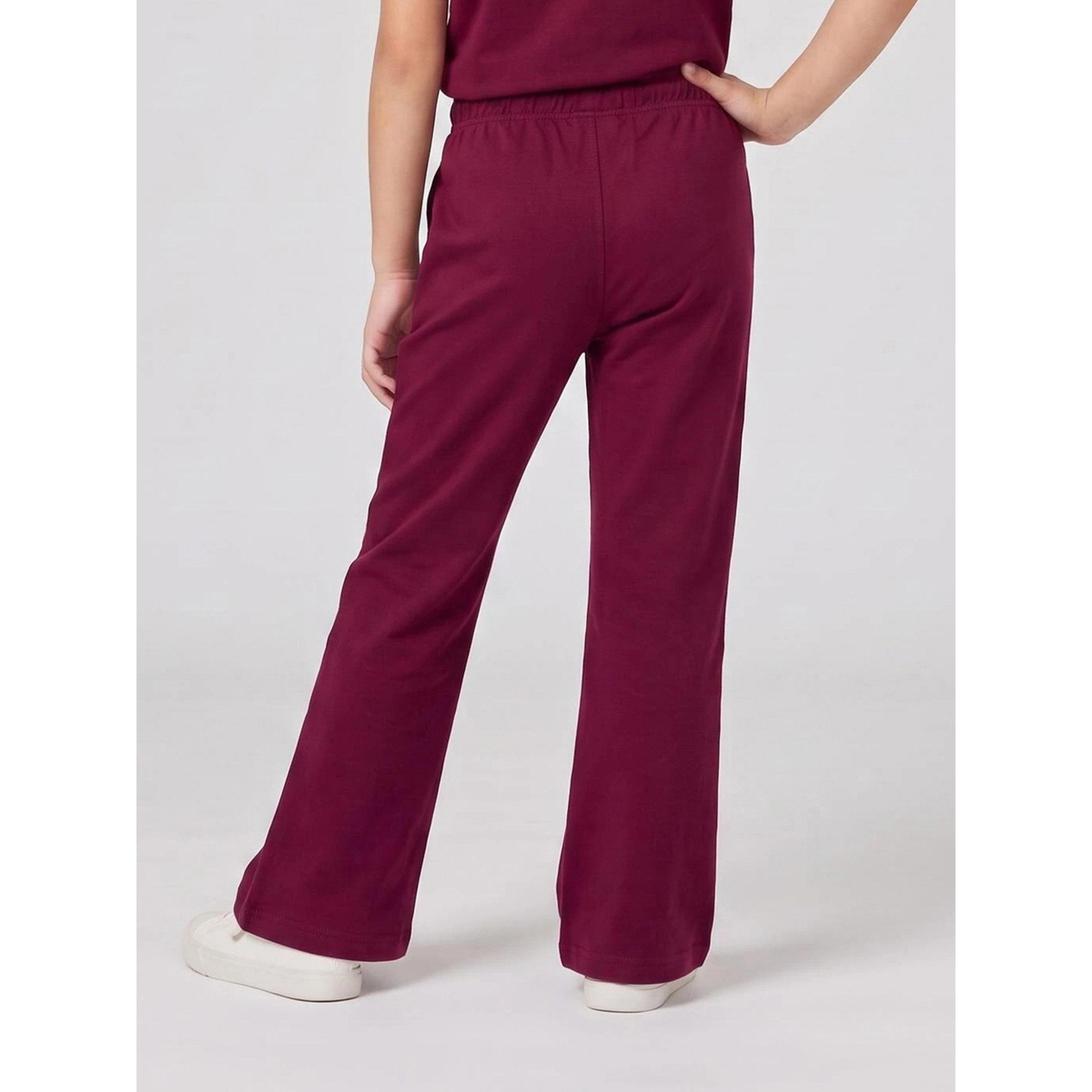 طقم بيجاما من بنطال جوغر بأرجل واسعة وتيشيرت بولو مطبوع للبنات باللون العنابي-girls-clothing-setsandcoords-image-6