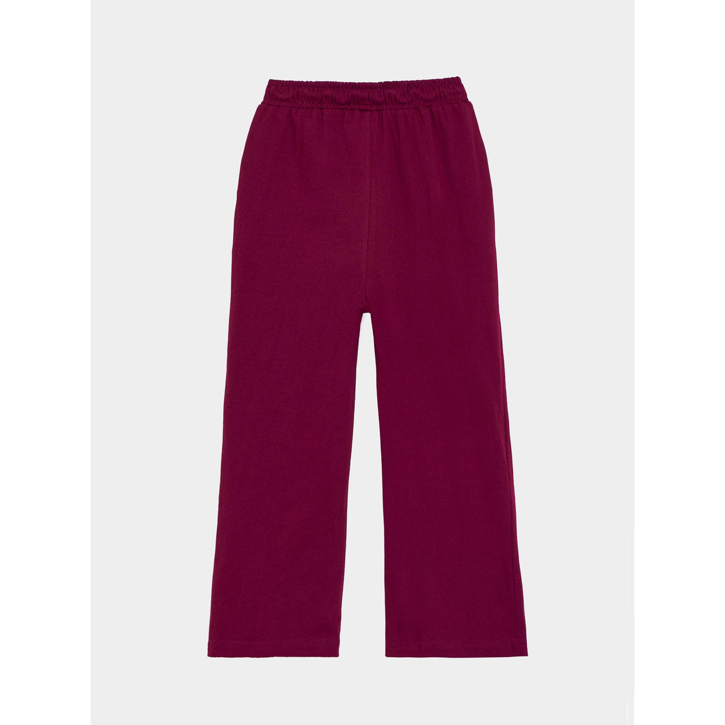 طقم بيجاما من بنطال جوغر بأرجل واسعة وتيشيرت بولو مطبوع للبنات باللون العنابي-girls-clothing-setsandcoords-image-7