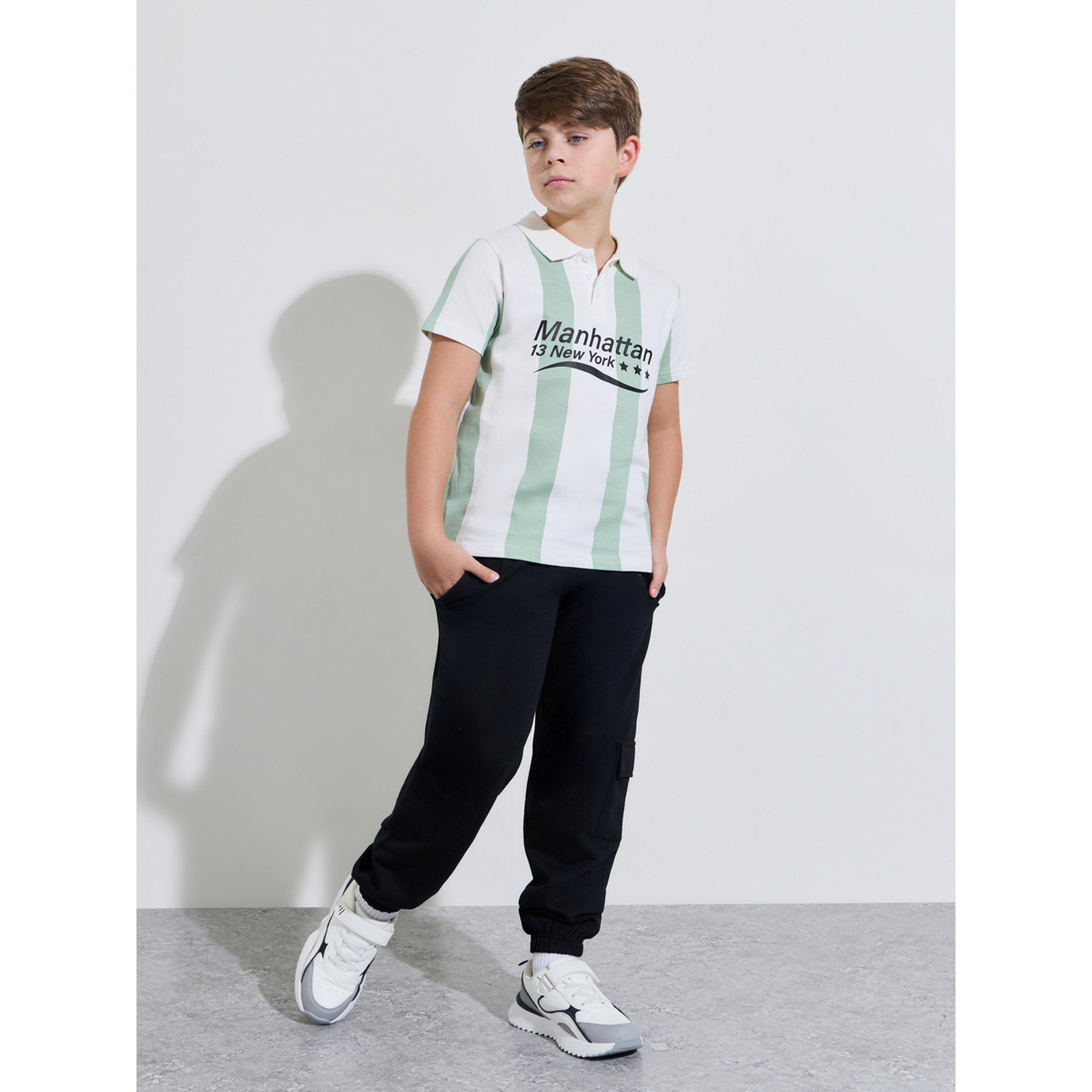 طقم من جوغر كارغو وتيشيرت بولو واسع مخطط للأولاد المراهقين-boys-clothing-setsandcoords-image-1