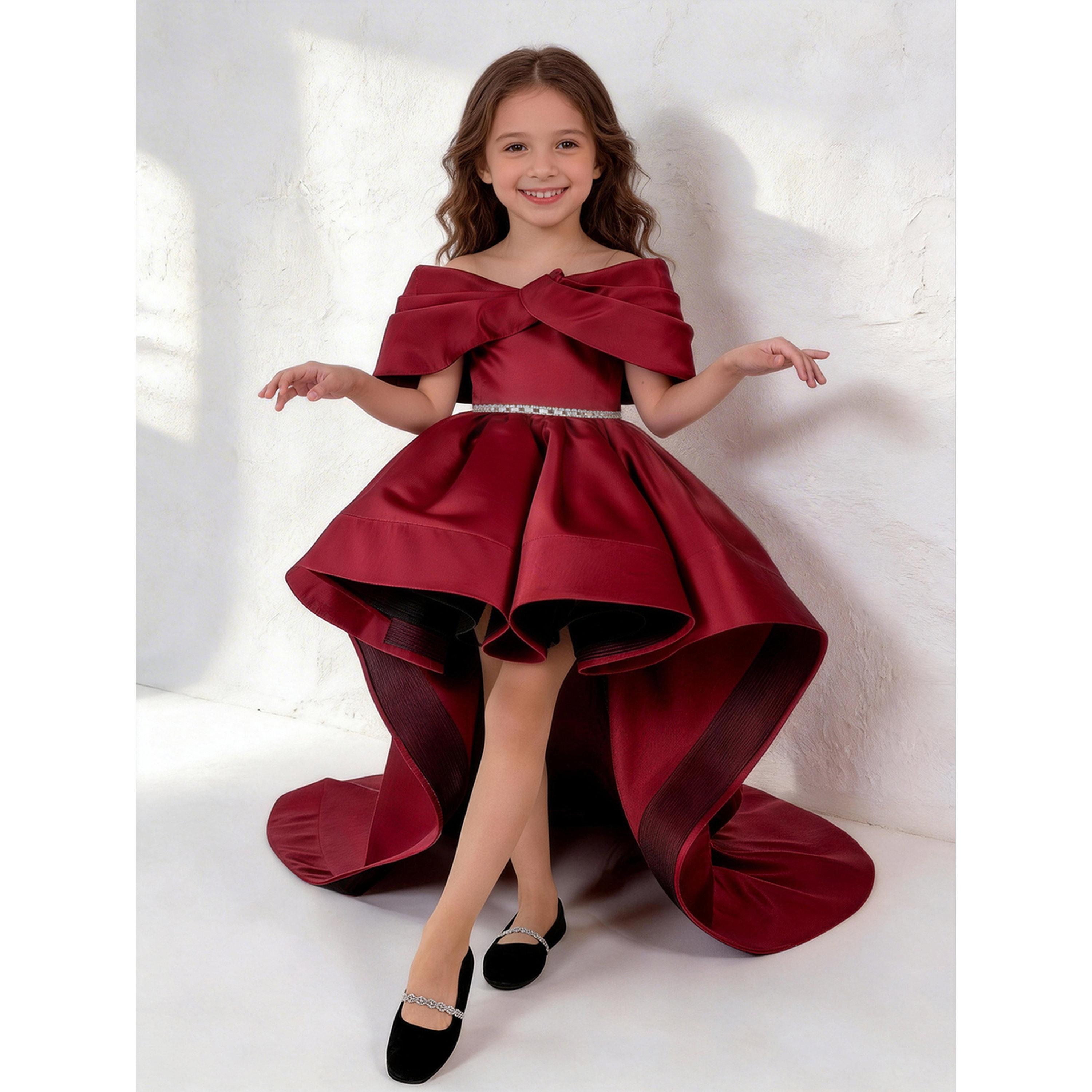فستان للمناسبات بطول الركبة بحافة واسعة للبنات-girls-clothing-dressesandjumpsuits-image-1