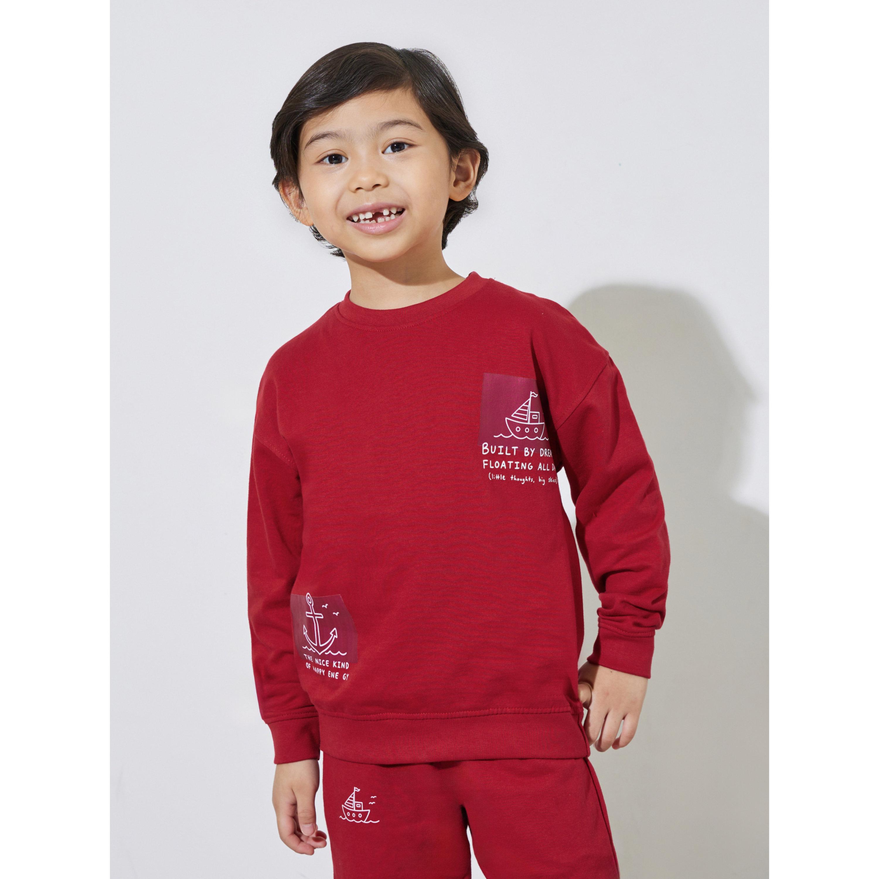 مجموعة من بنطال جوغر وسويت شيرت بقصة عادية وطبعة جرافيك للأولاد باللون الأحمر-boys-clothing-setsandcoords-image-2