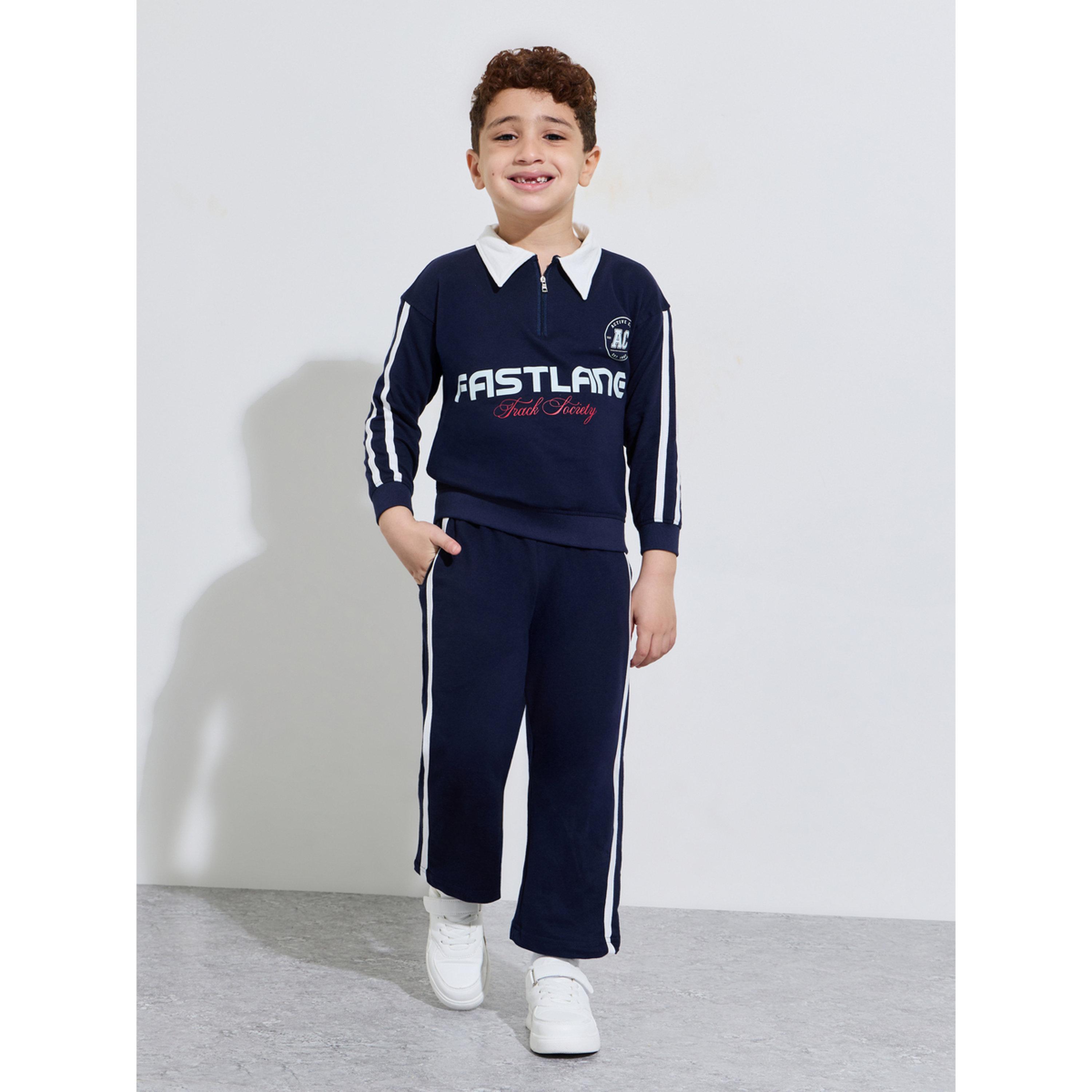 طقم من جوغر وسويت شيرت بياقة بولو وبقصة عادية وطبعة جرافيك كحلي للأولاد-boys-clothing-setsandcoords-image-1