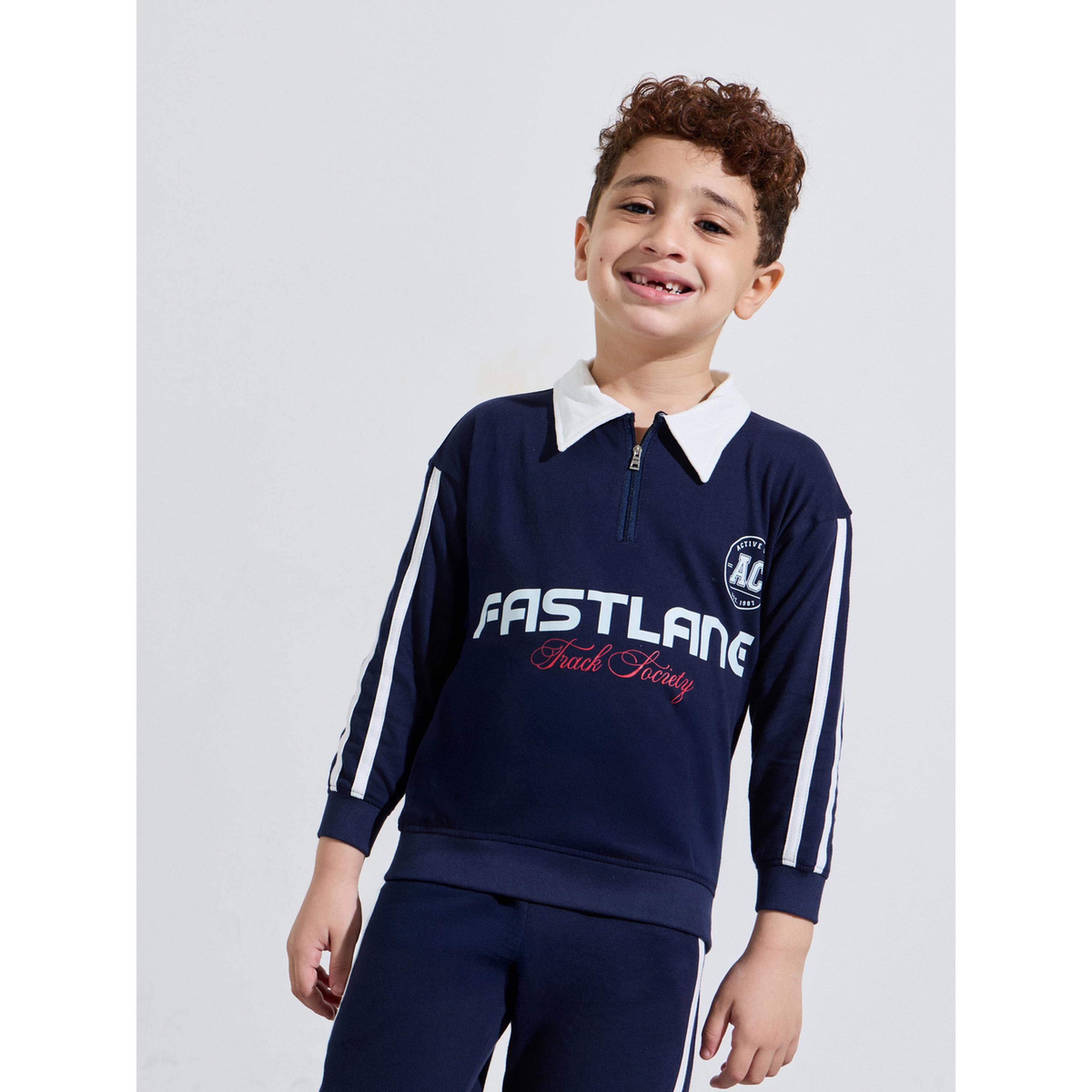 طقم من جوغر وسويت شيرت بياقة بولو وبقصة عادية وطبعة جرافيك كحلي للأولاد-boys-clothing-setsandcoords-image-2