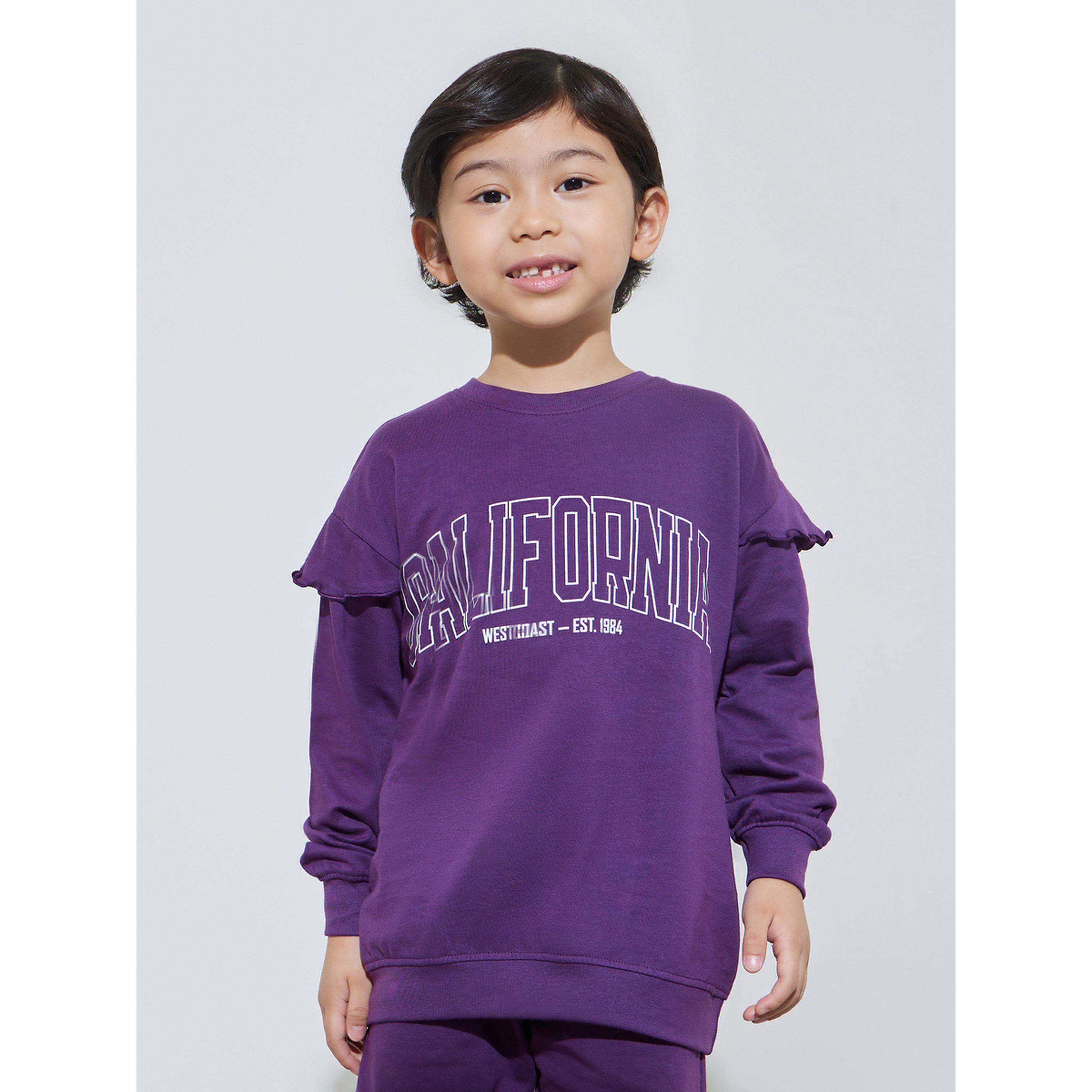 مجموعة من بنطال جوغر وسويت شيرت بقصة عادية وطبعة جرافيك للأولاد باللون البنفسجي-boys-clothing-setsandcoords-image-2
