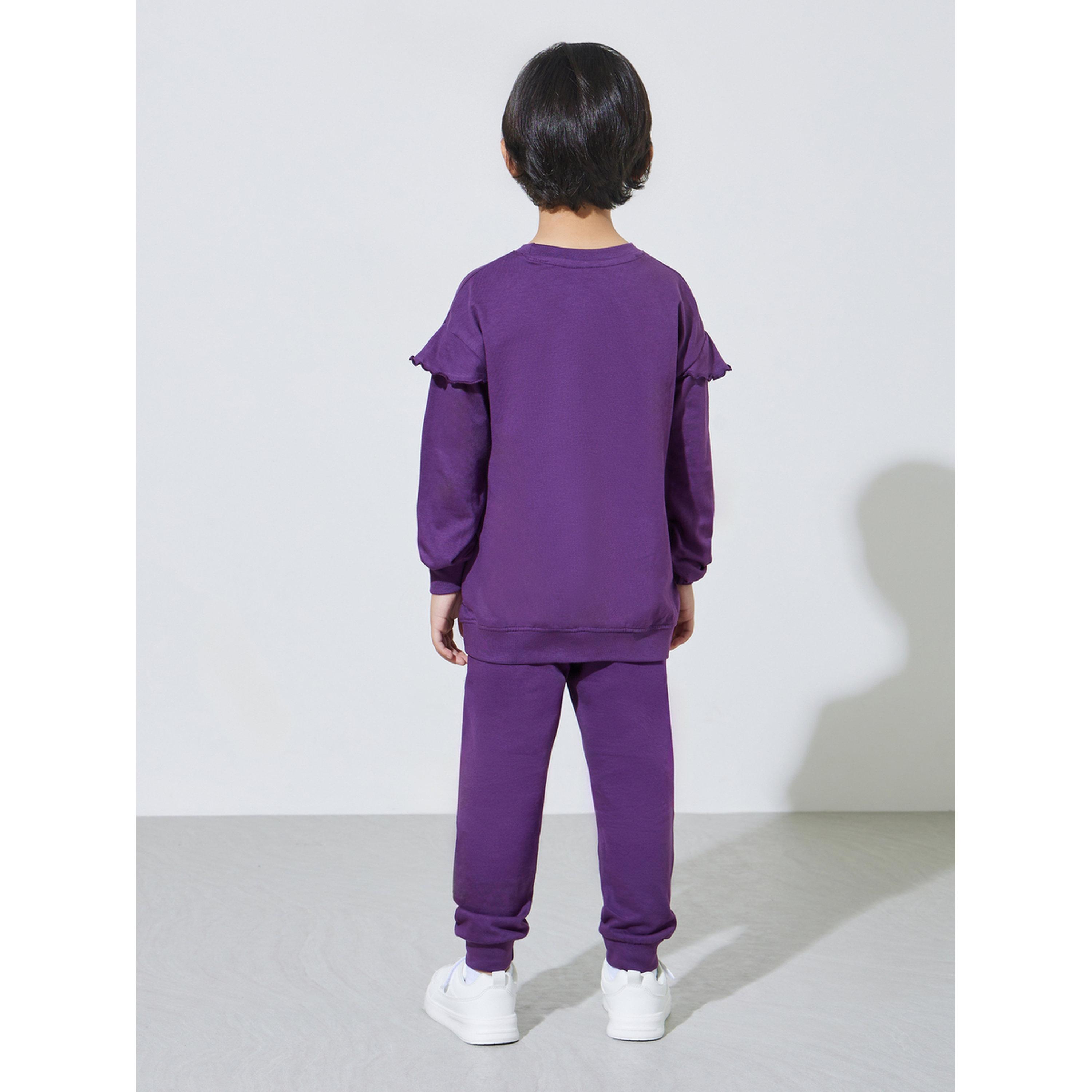 مجموعة من بنطال جوغر وسويت شيرت بقصة عادية وطبعة جرافيك للأولاد باللون البنفسجي-boys-clothing-setsandcoords-image-3