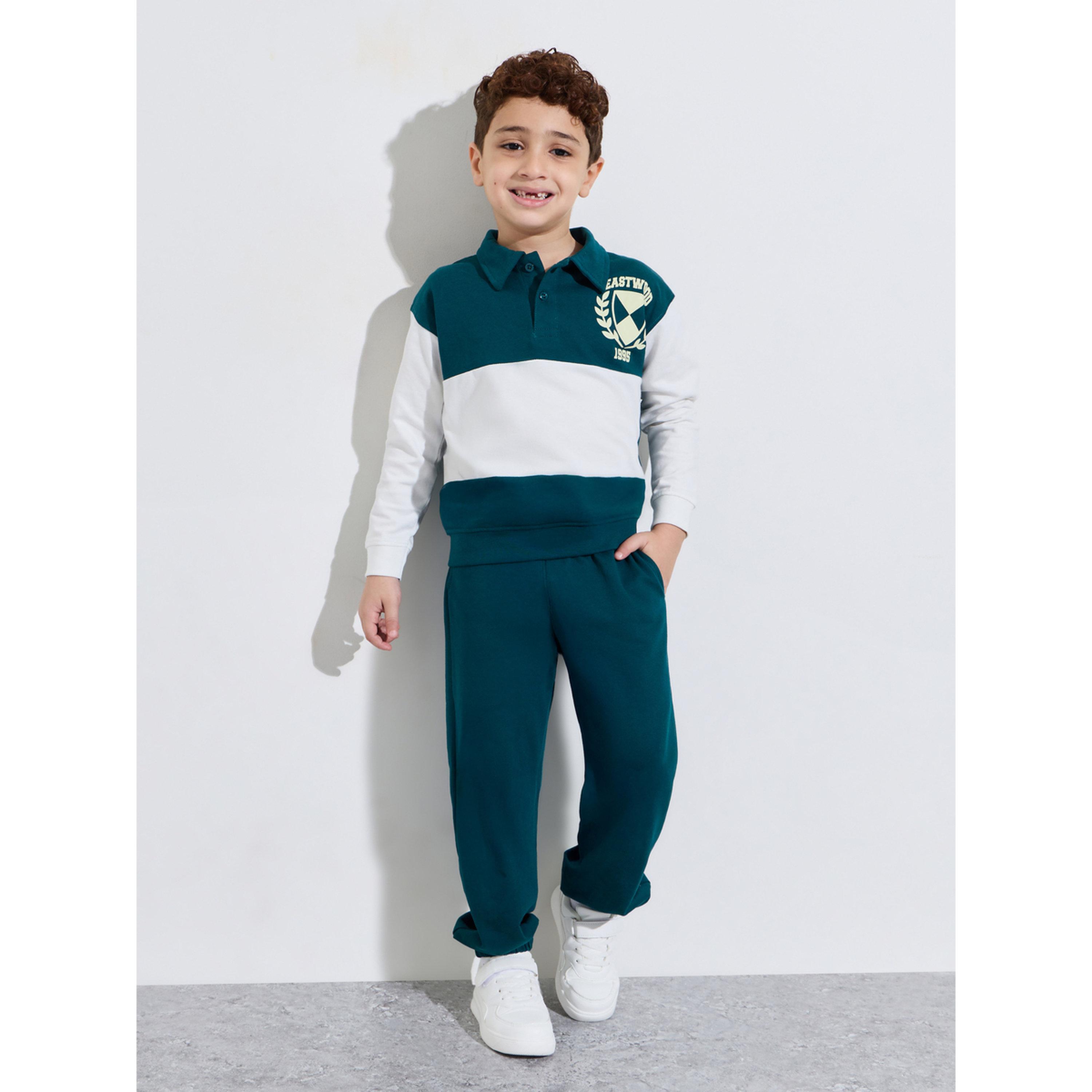 طقم من جوغر وسويت شيرت بياقة بولو وبقصة عادية وطبعة موضعية للأولاد-boys-clothing-setsandcoords-image-1