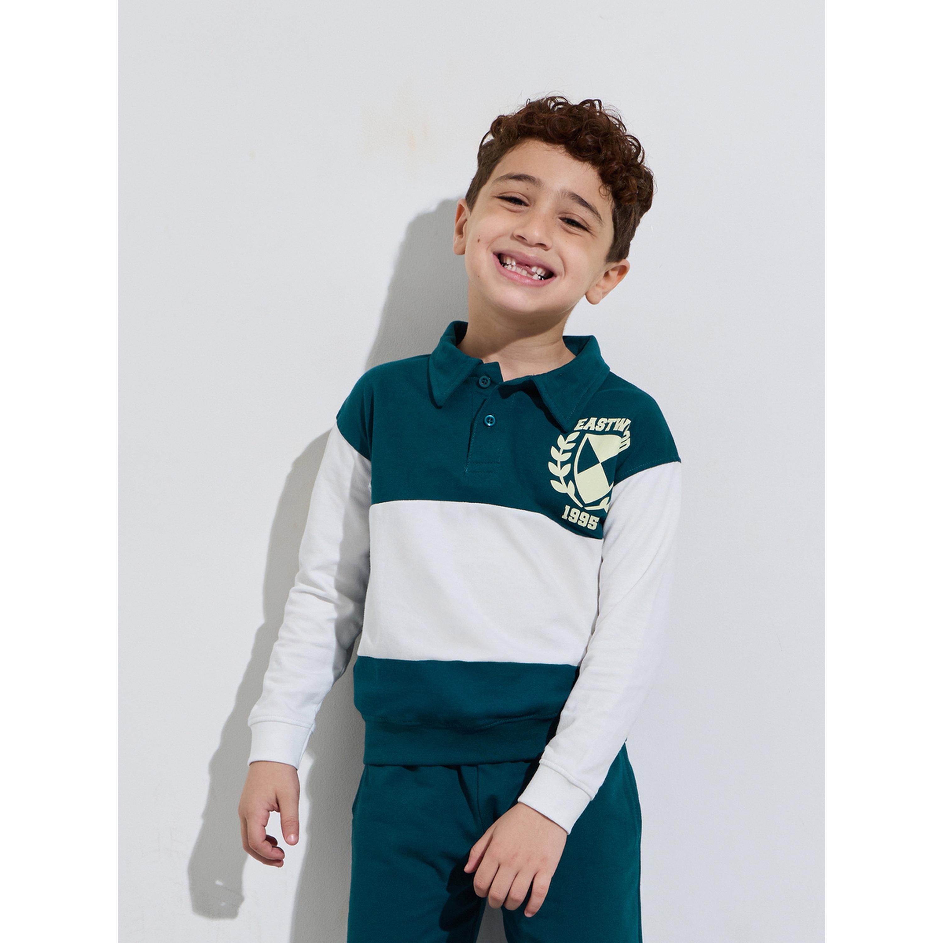طقم من جوغر وسويت شيرت بياقة بولو وبقصة عادية وطبعة موضعية للأولاد-boys-clothing-setsandcoords-image-2