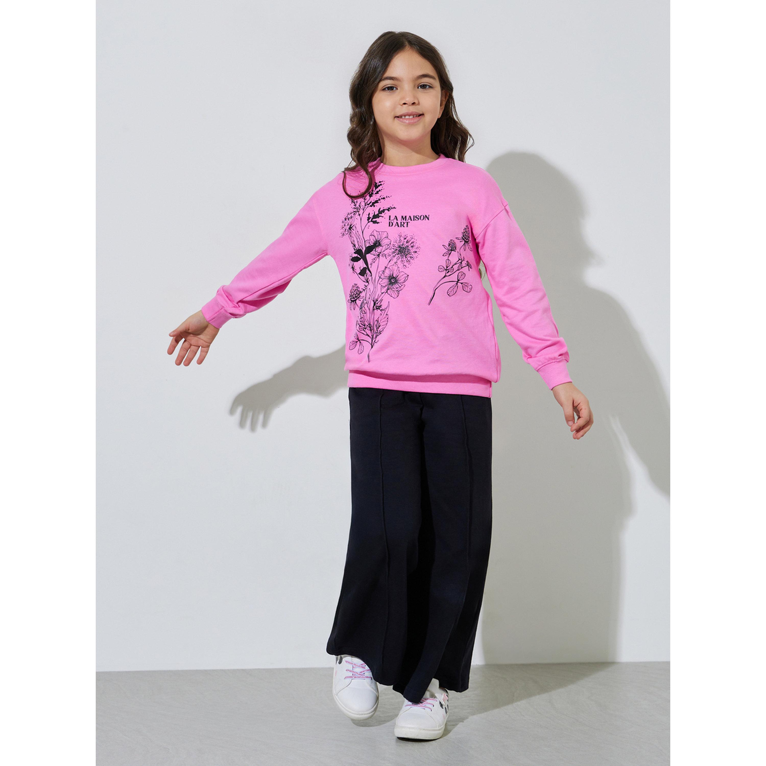 مجموعة من بنطال جوغر وسويت شيرت بطبعة جرافيك للبنات-girls-clothing-setsandcoords-image-1