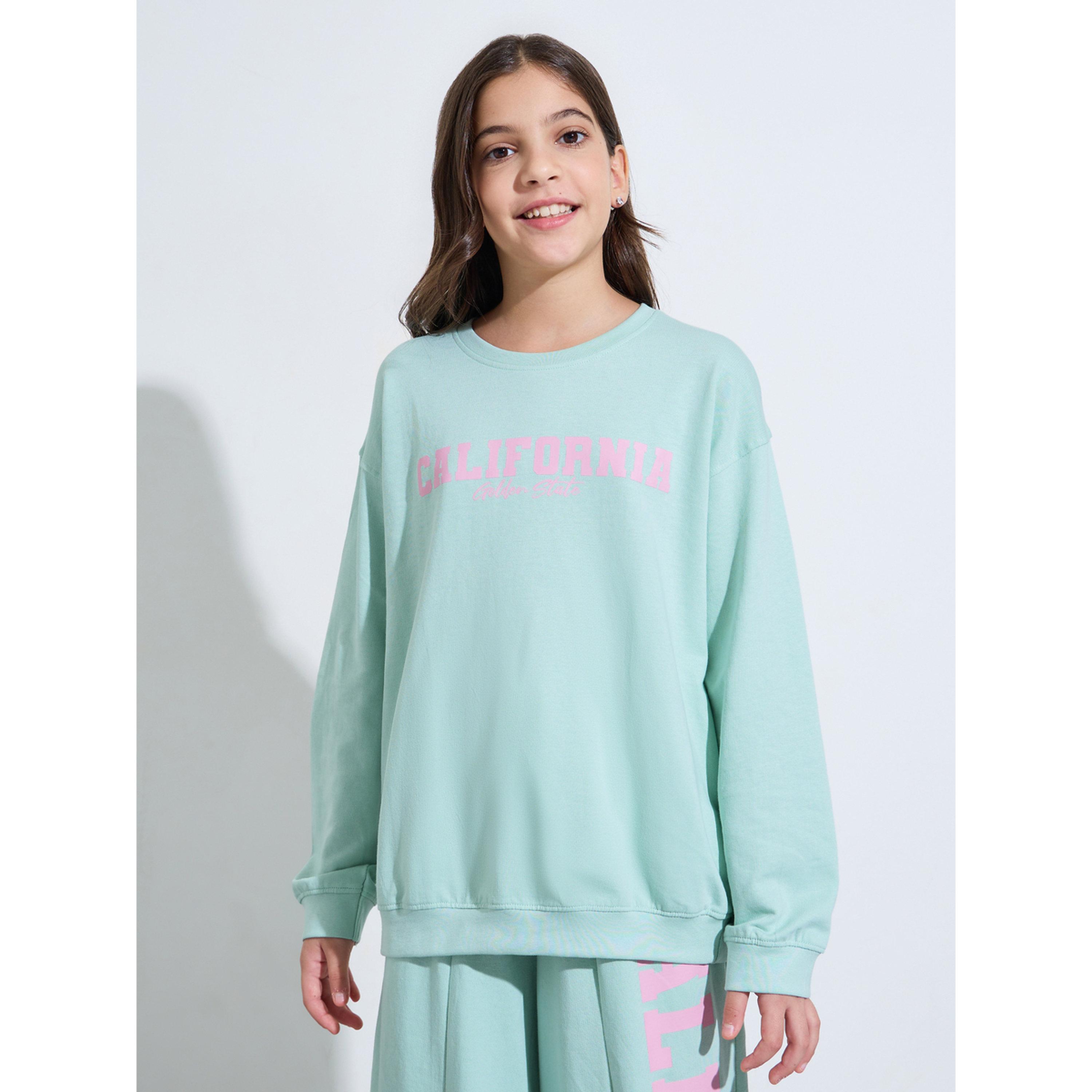 مجموعة من بنطال جوغر وسويت شيرت واسع بطبعة شعار للبنات الكبار-girls-clothing-setsandcoords-image-2