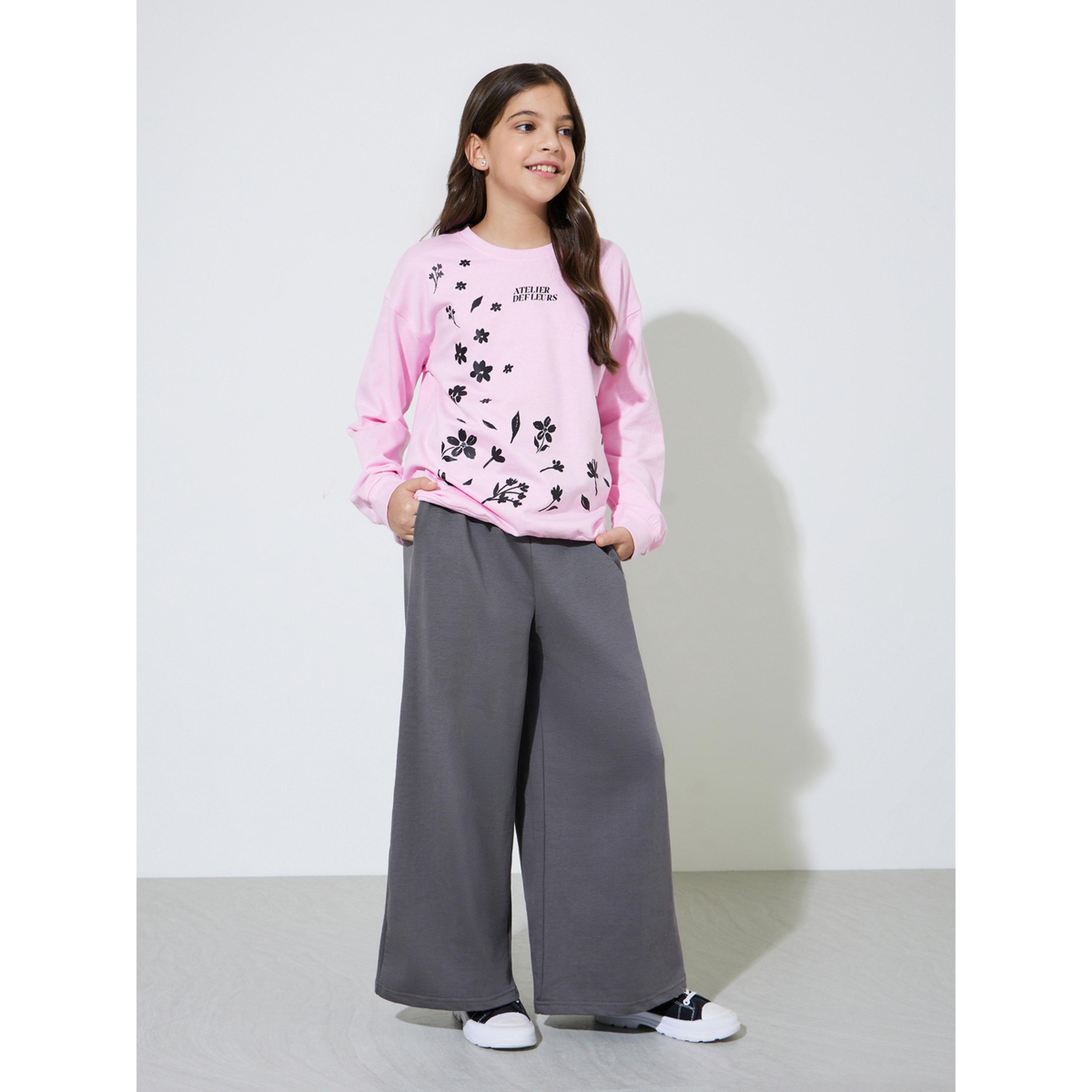 مجموعة من بنطال جوغر بأرجل واسعة وسويت شيرت بطبعة جرافيك للبنات الكبار-girls-clothing-setsandcoords-image-1