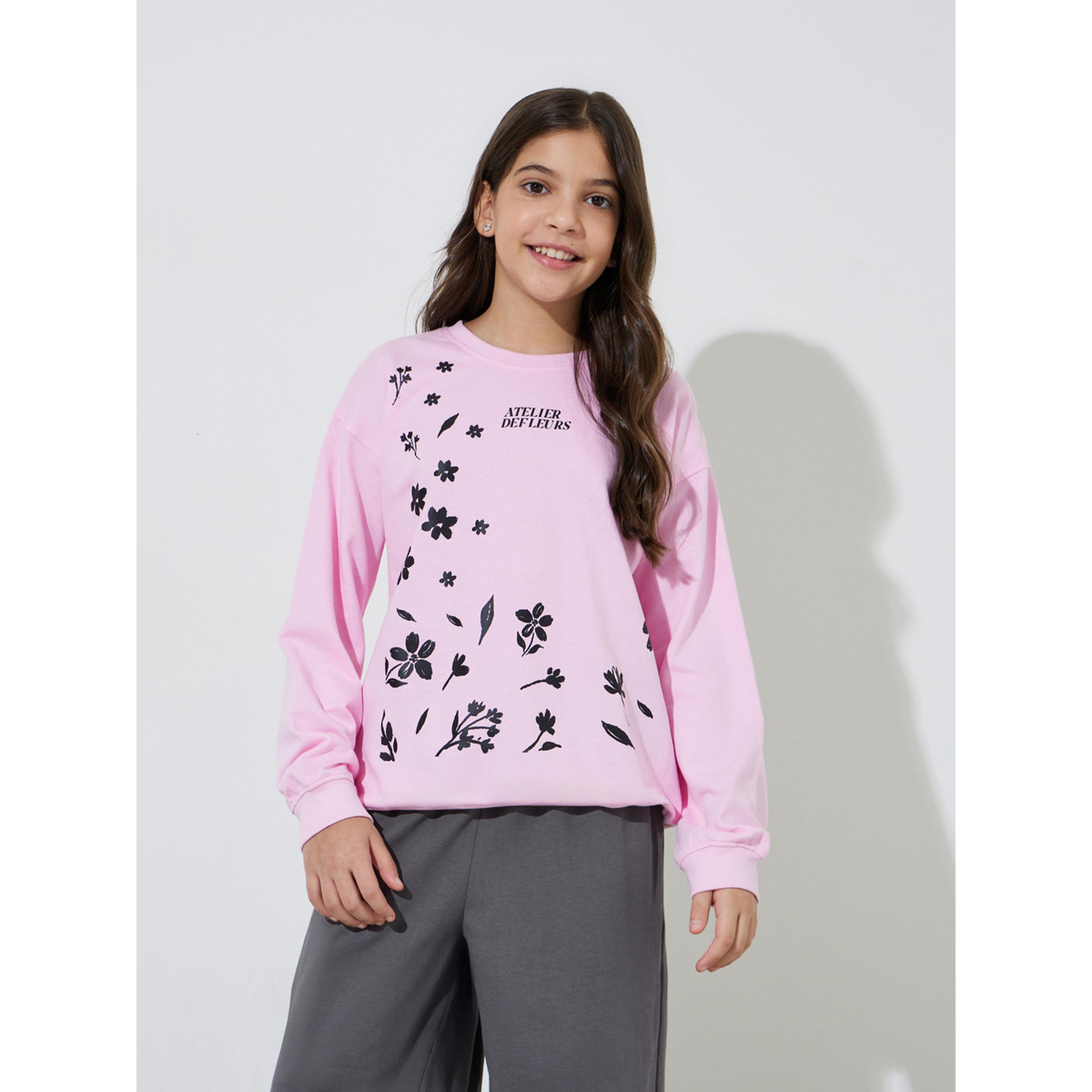 مجموعة من بنطال جوغر بأرجل واسعة وسويت شيرت بطبعة جرافيك للبنات الكبار-girls-clothing-setsandcoords-image-2
