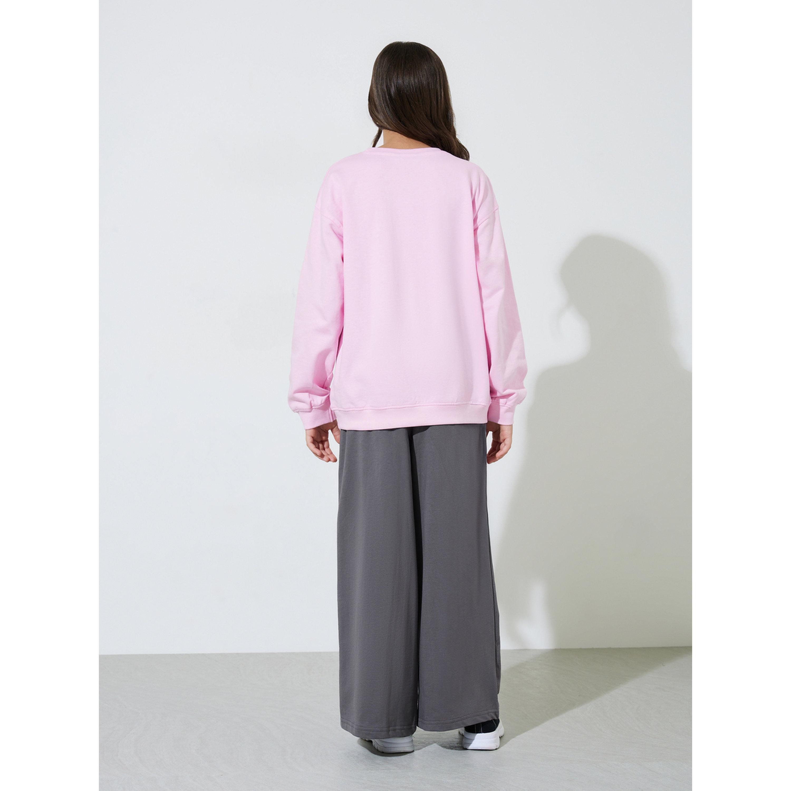 مجموعة من بنطال جوغر بأرجل واسعة وسويت شيرت بطبعة جرافيك للبنات الكبار-girls-clothing-setsandcoords-image-3