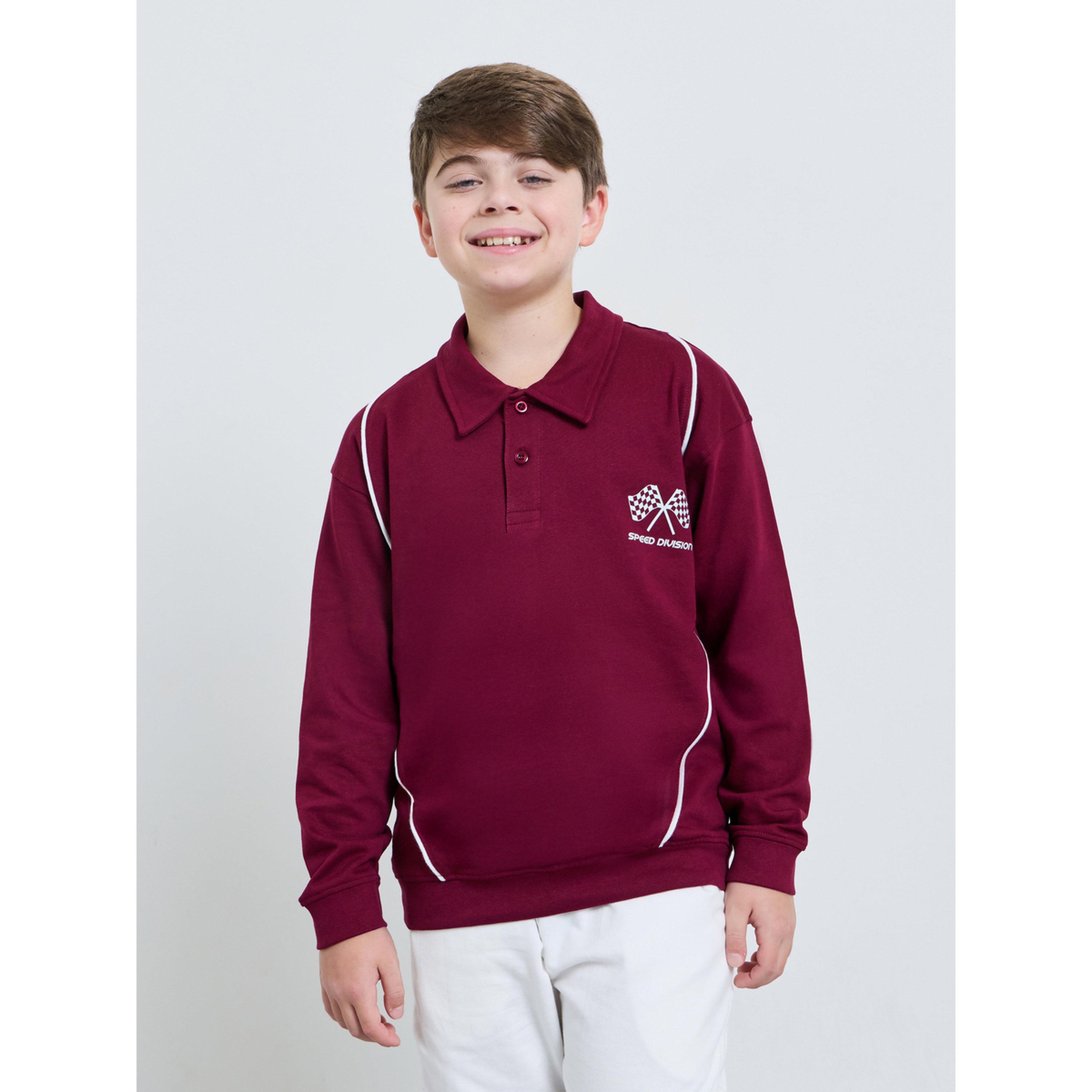 طقم من جوغر أبيض وسويت شيرت بولو مطبوع بورجوندي للأولاد المراهقين-boys-clothing-setsandcoords-image-2