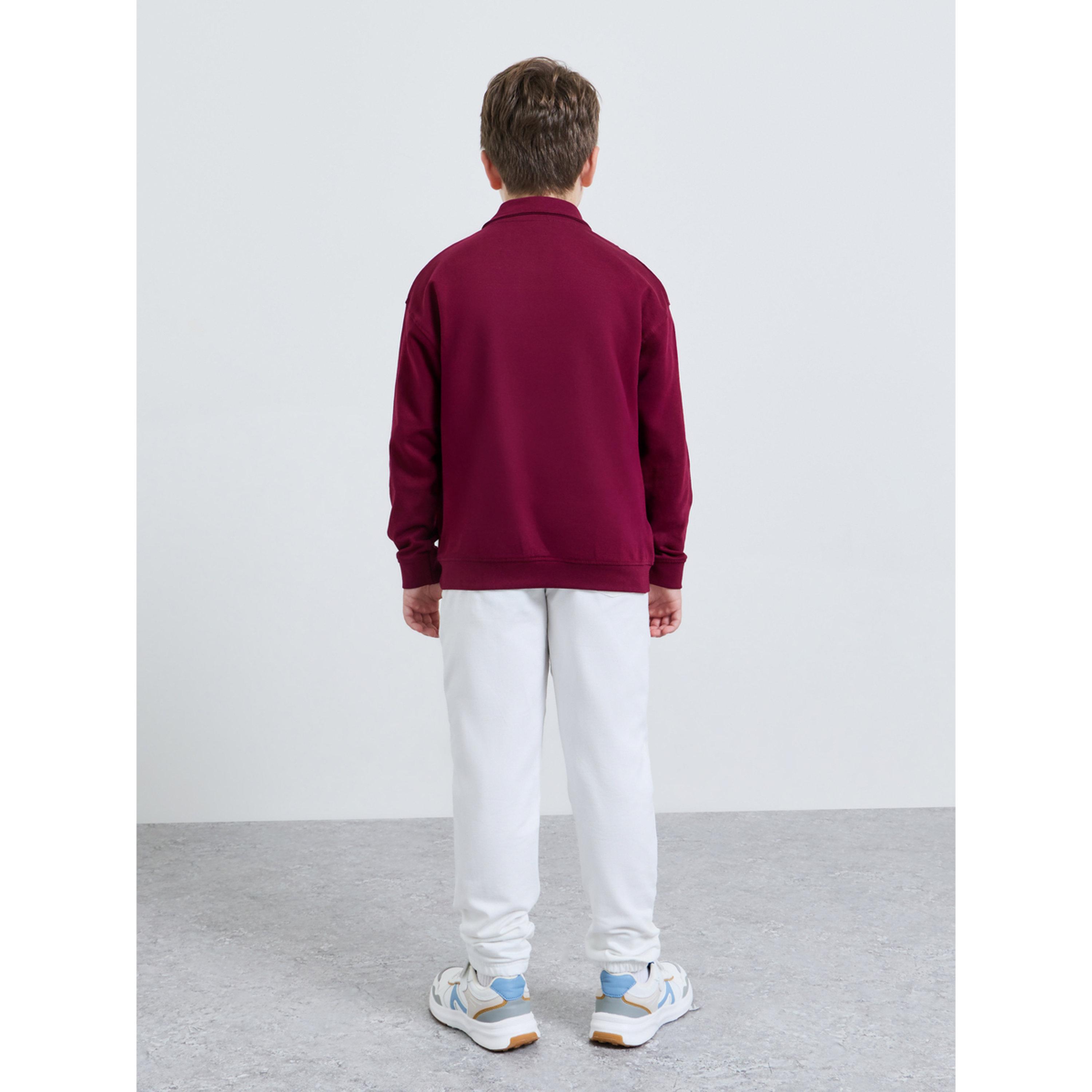 طقم من جوغر أبيض وسويت شيرت بولو مطبوع بورجوندي للأولاد المراهقين-boys-clothing-setsandcoords-image-3