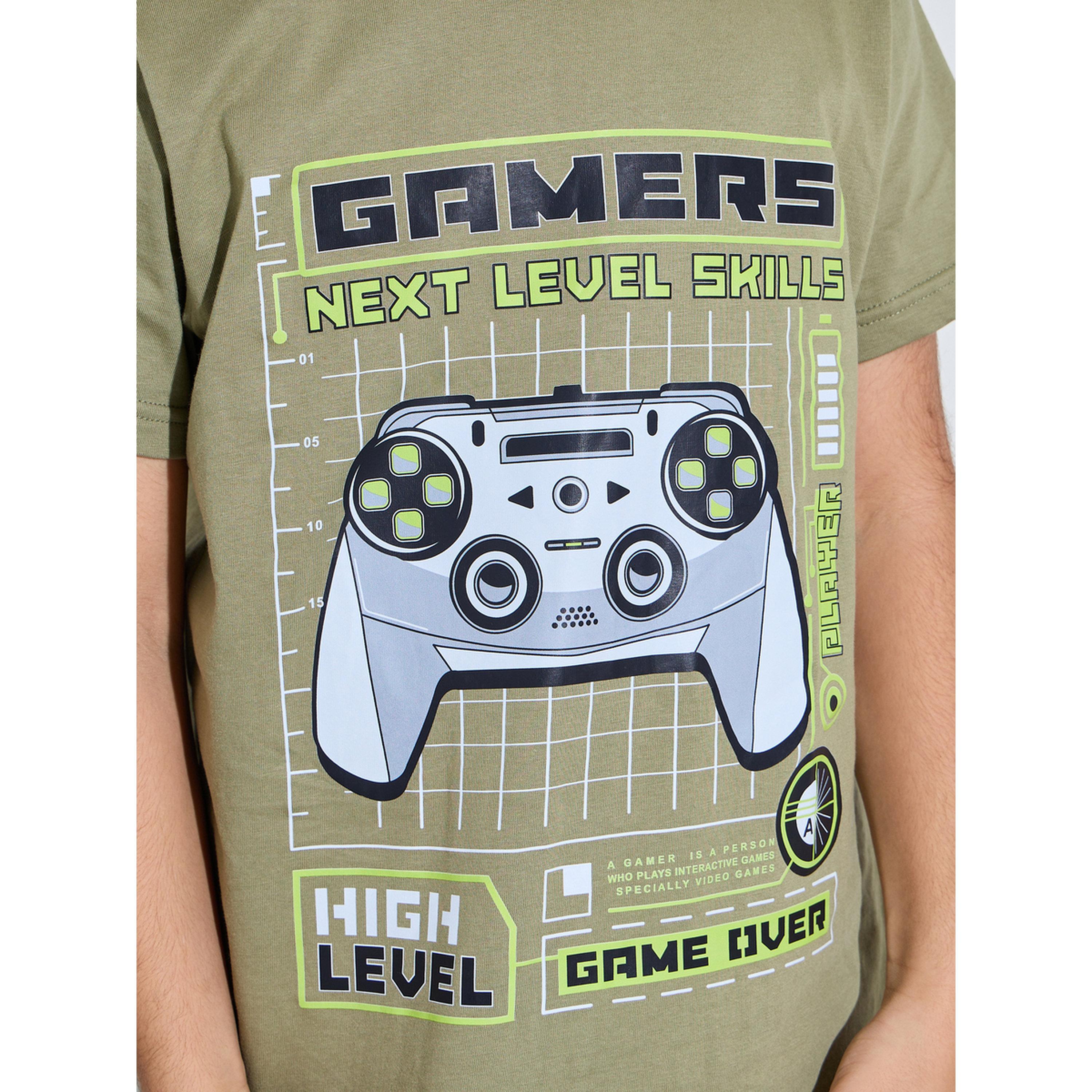 Styli Teen Boys Green Graphic Print Round Neck Regular Fit T-Shirt-boys-clothing-tshirtsandpolos-image-4
