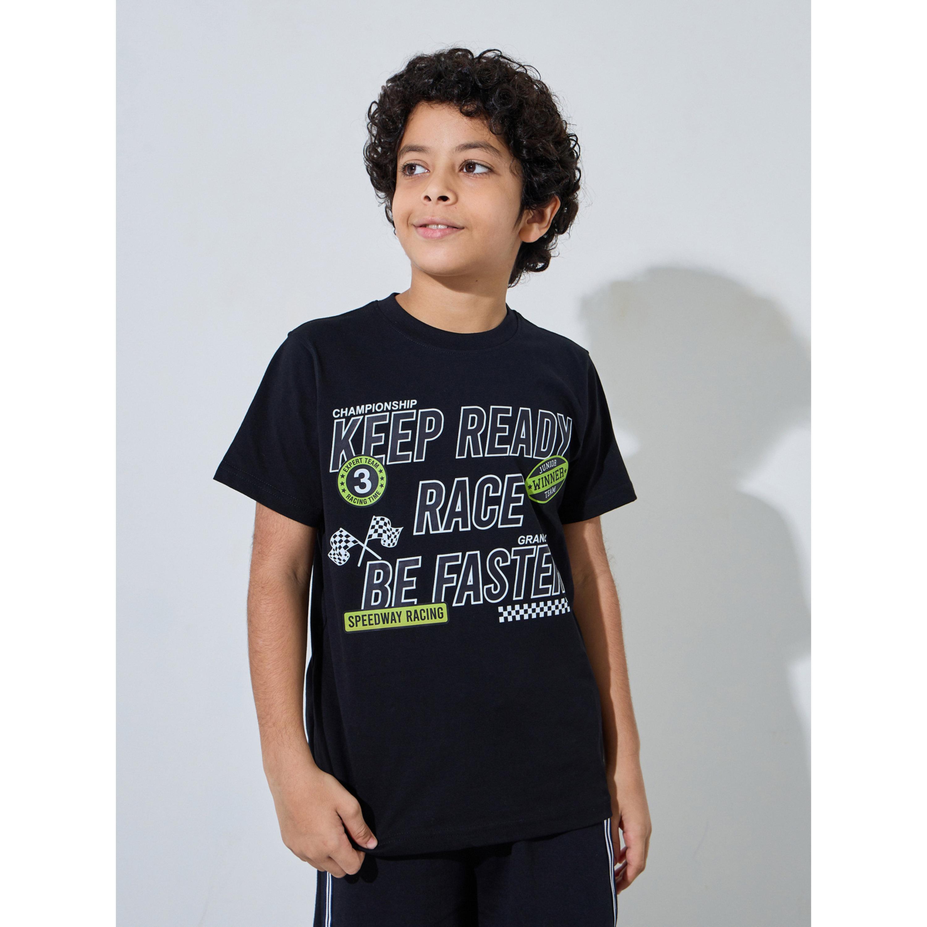 Styli Black Graphic Print Round Neck Regular Fit T-Shirt-boys-clothing-tshirtsandpolos-image-1