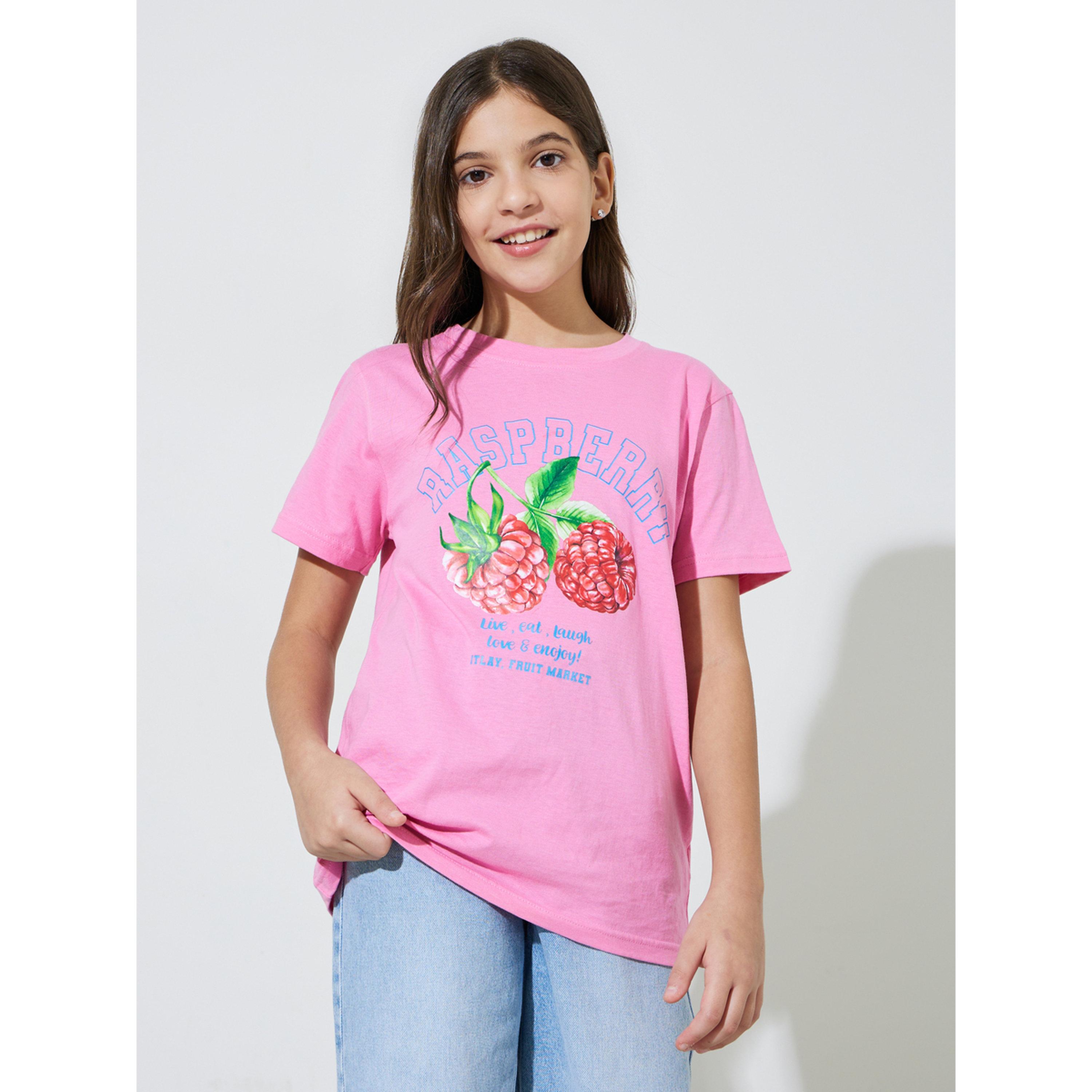 Styli Teen Girls Pink Graphic Print Regular Fit T-Shirt-girls-clothing-tshirts-image-1