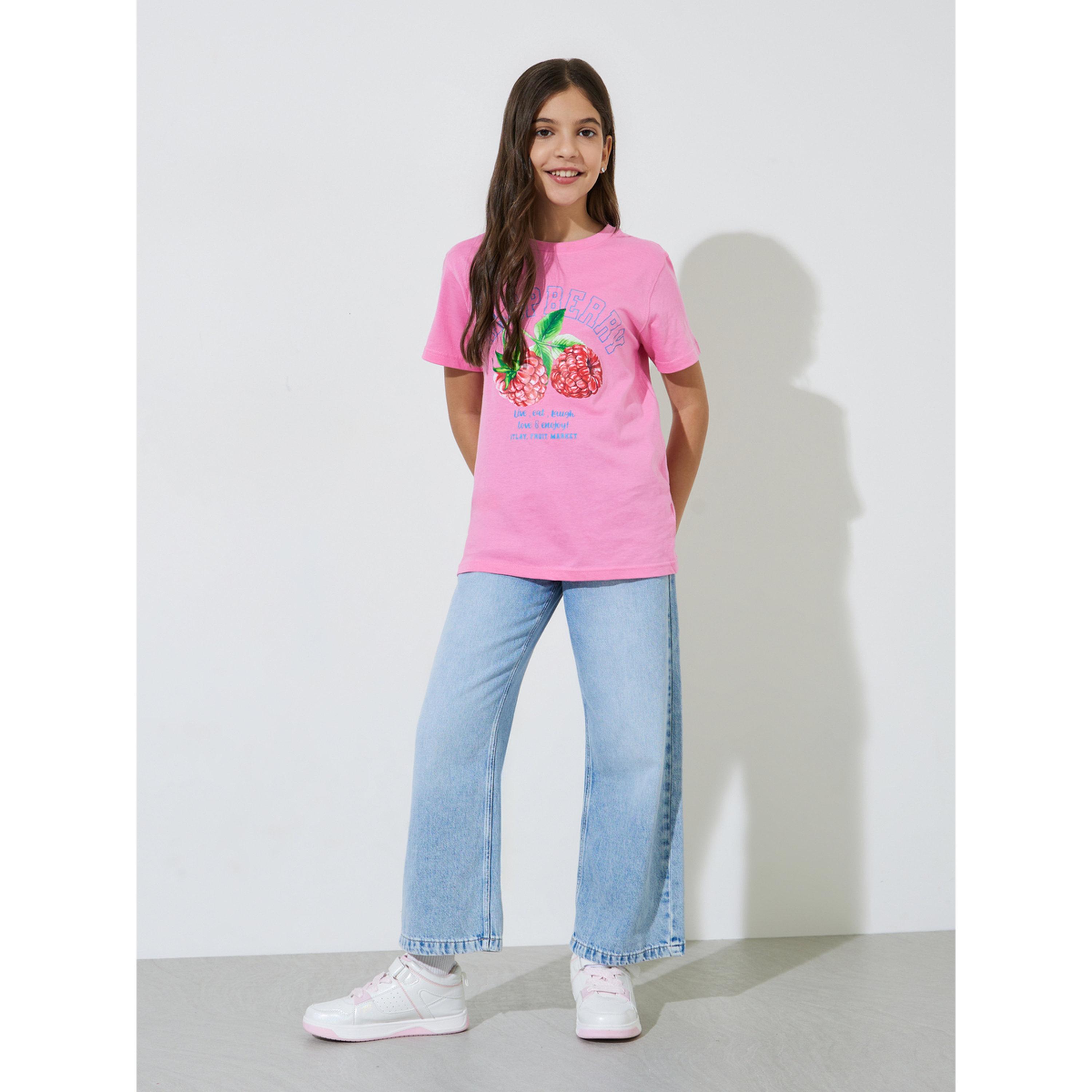 Styli Teen Girls Pink Graphic Print Regular Fit T-Shirt-girls-clothing-tshirts-image-2