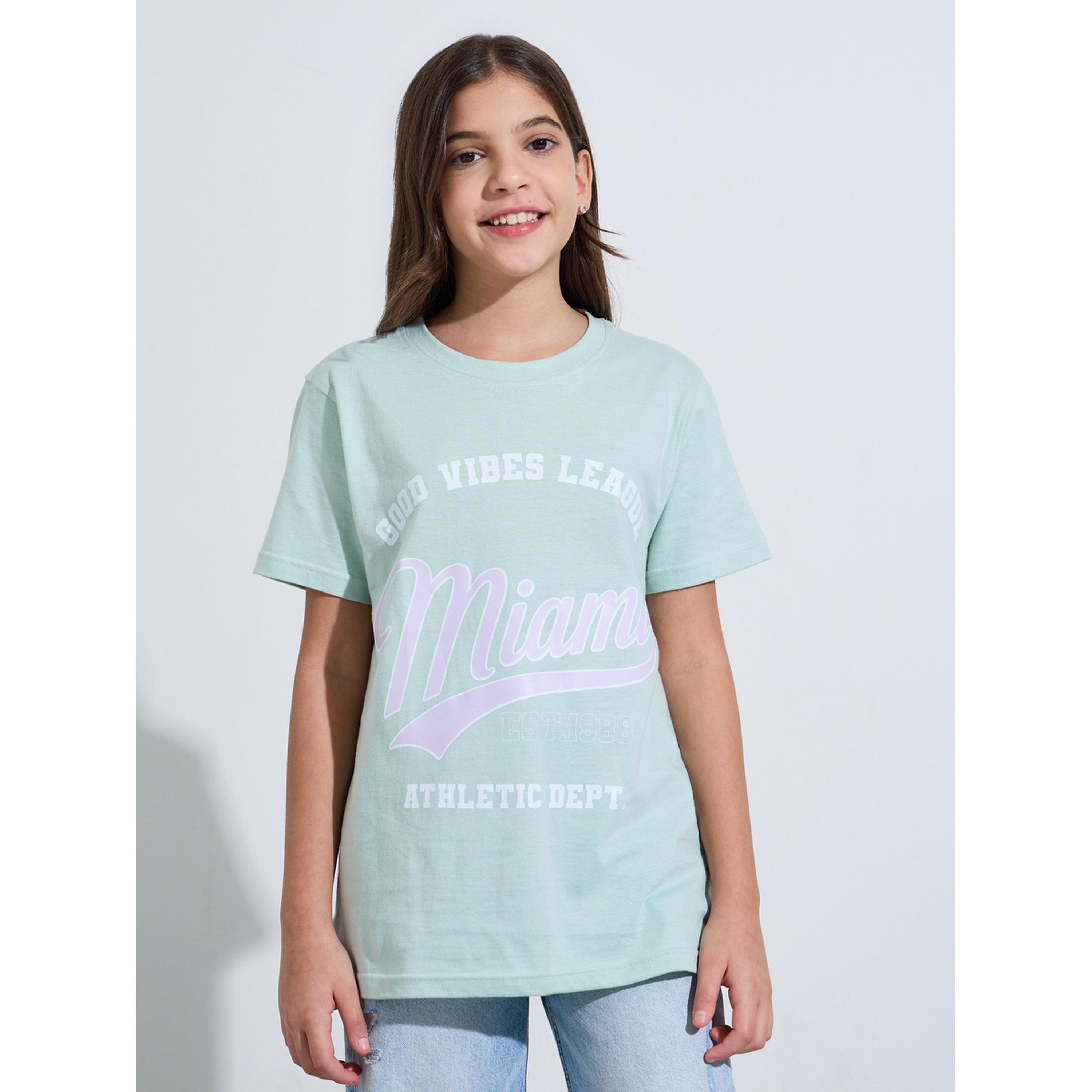 Styli Teen Girls Mint Green Graphic print Regular Fit T-Shirt-girls-clothing-tshirts-image-1