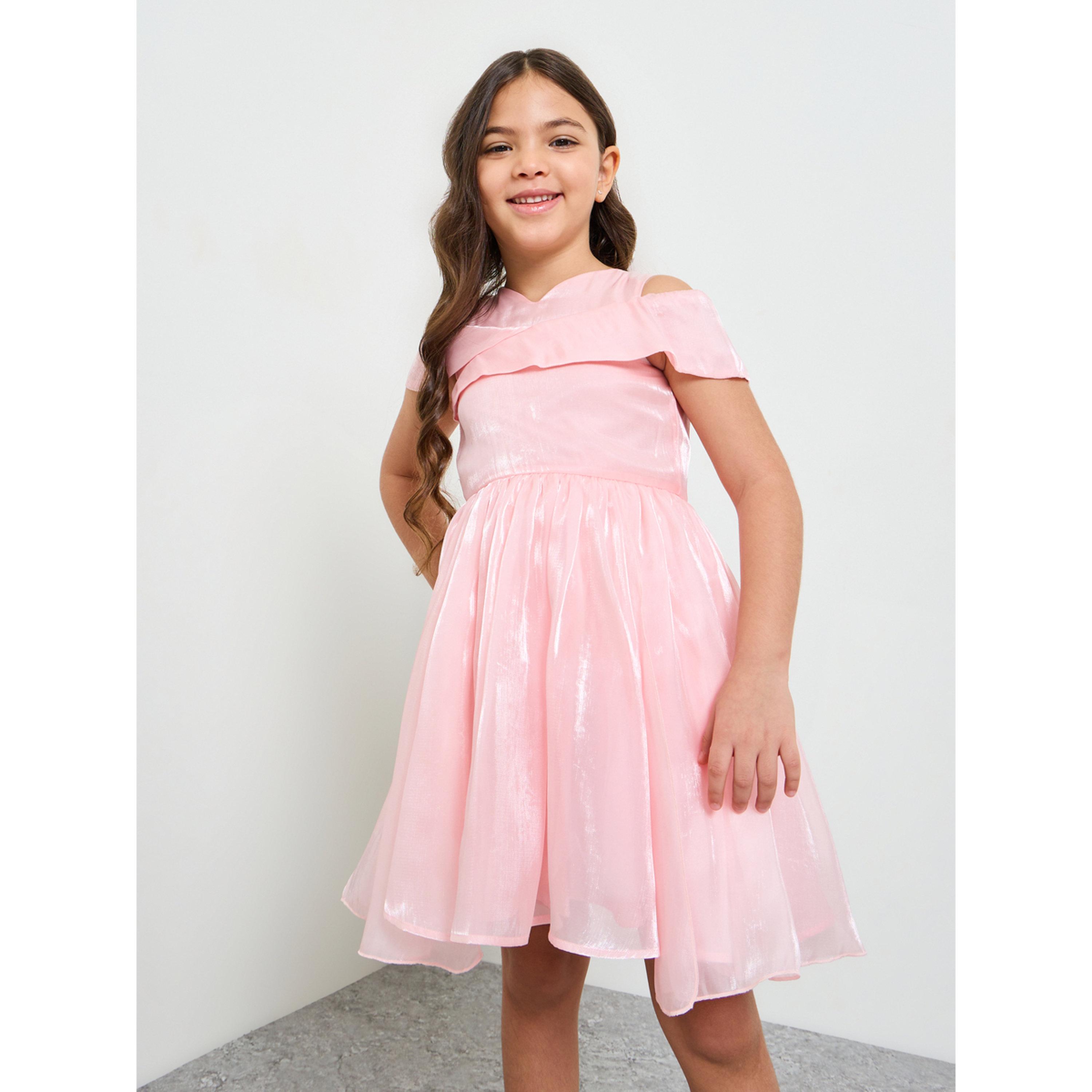 فستان وردي فاتح بحافة واسعة بطول الركبة-girls-clothing-dressesandjumpsuits-image-3